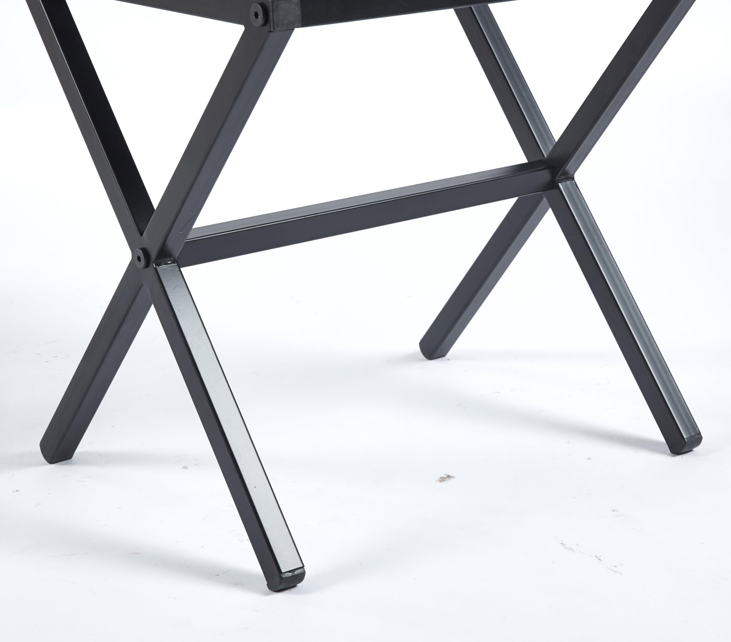 Vanity Stool - Square Faux Leather Makeup Seat with Metal X Legs, Small Ottoman Chair for Makeup Room, Living Room - Modern Padded Foot Rest (Dark Brown)