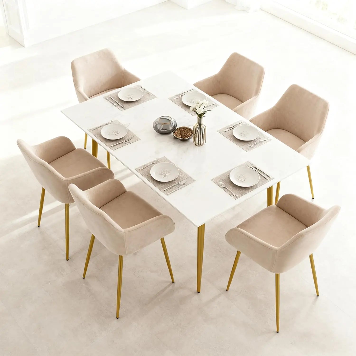 QIHAI Dining Chairs Set of 2,Dining Chairs with Gold Metal Legs, Modern Padded Chairs Suitable for Dining Rooms, Kitchens, and Vanity Tables,Beige QIHAI