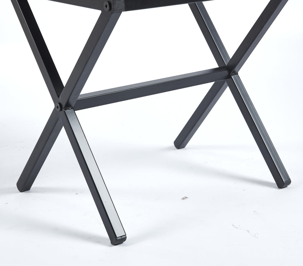 Vanity Stool - Square Faux Leather Makeup Seat with Metal X Legs, Small Ottoman Chair for Makeup Room, Living Room - Modern Padded Foot Rest (Dark Brown)