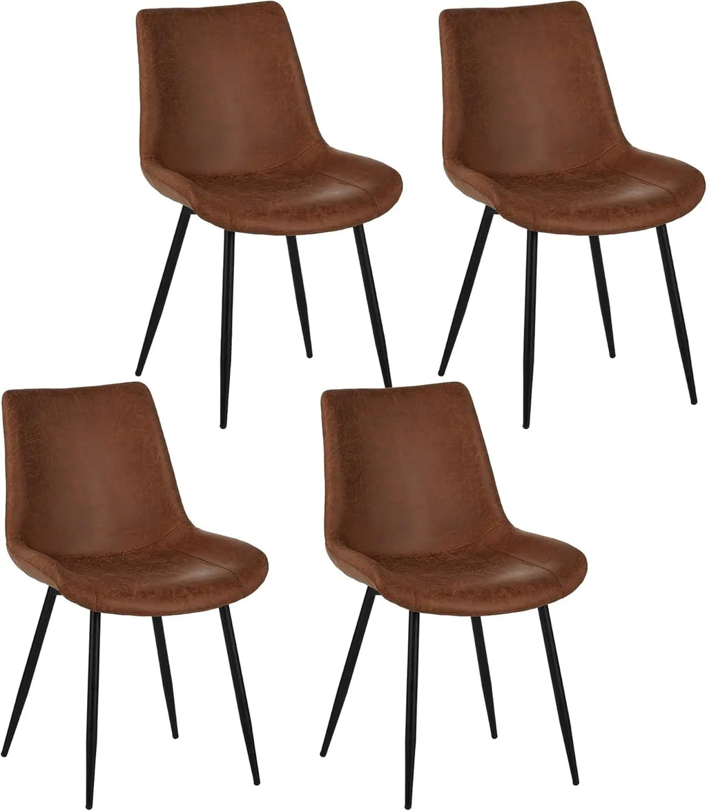 QIHAI Dining Chairs Set of 4, Upholstered Faux Leather Cushion Seat and Sturdy Metal Legs for Living Room Bedroom Outdoor Lounge,Brown QIHAI