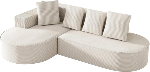 104" Corduroy Sectional Couch, Boneless L Shaped Couch with Deep Seat, Cloud Foam Sofa with Chaise, Sectional Sofa No Assembly Needed for Living Room (Foam + Black + Corduroy + 3 Seat)