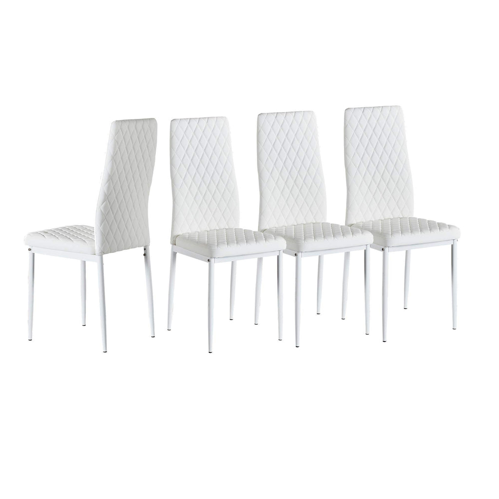 Dining Chairs Set of 4, Dining Chairs with Cushions, PU Leather Upholstered Kitchen Dining Room Chairs with Metal Legs for Dining Living Room (White, 4 PCS)