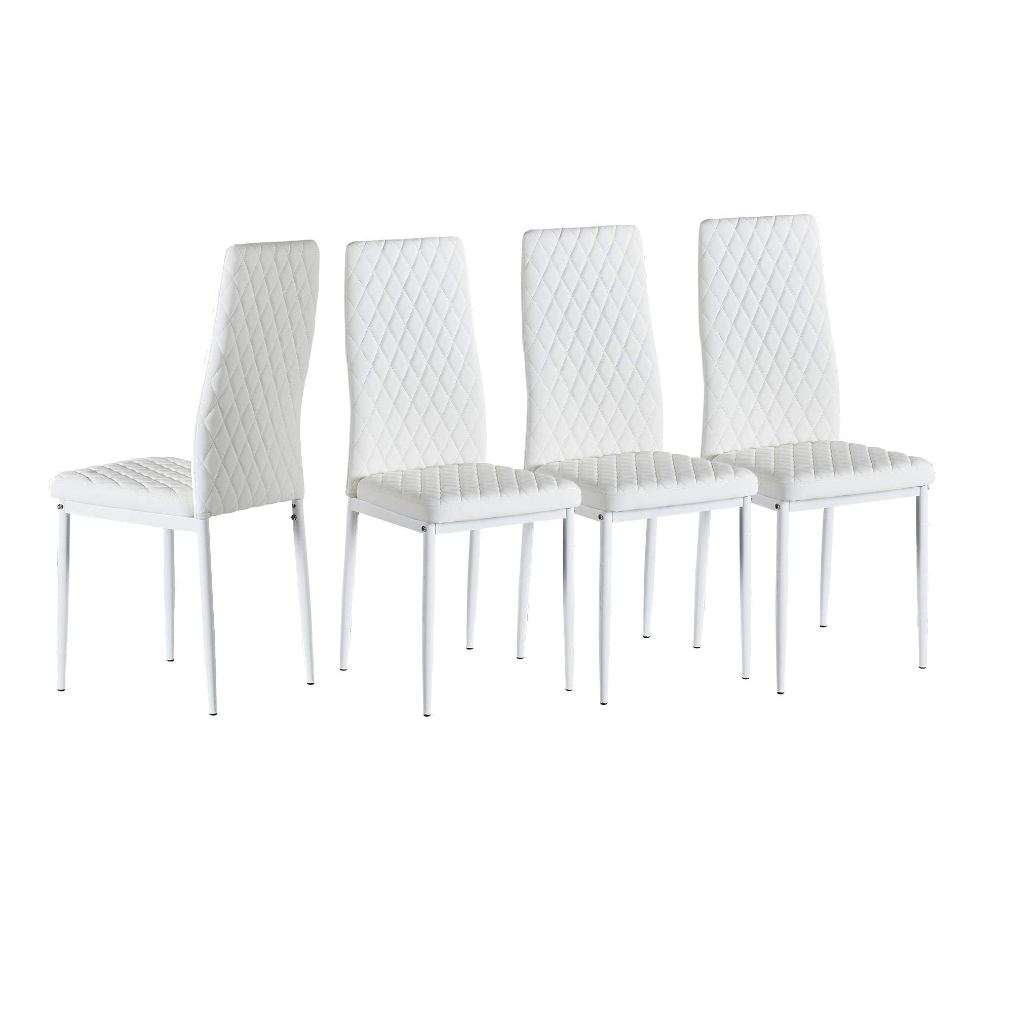 Dining Chairs Set of 4, Dining Chairs with Cushions, PU Leather Upholstered Kitchen Dining Room Chairs with Metal Legs for Dining Living Room (White, 4 PCS)