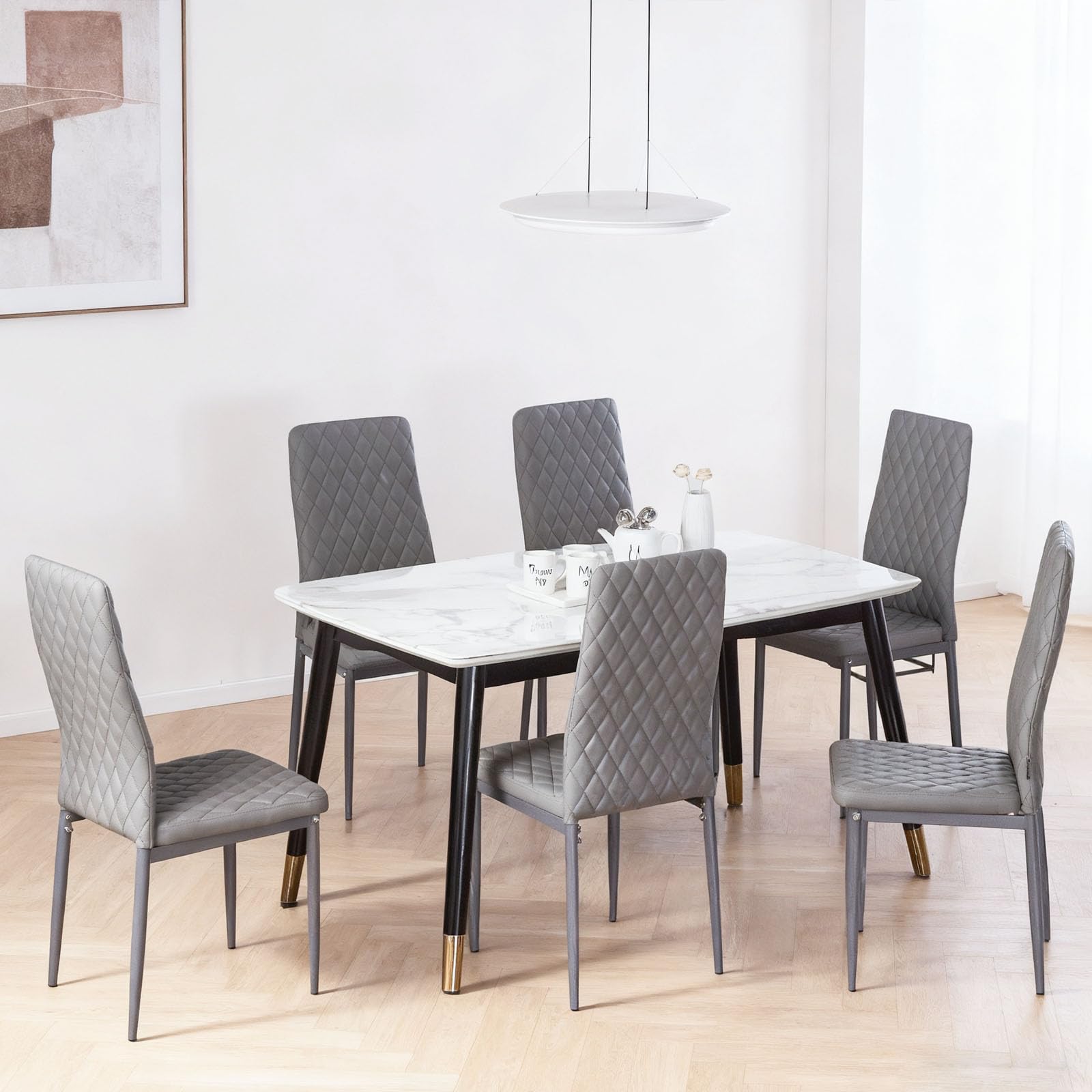 Dining Chairs Set of 4, Dining Chairs with Cushions, PU Leather Upholstered Kitchen Dining Room Chairs with Metal Legs for Dining Living Room (White, 4 PCS)
