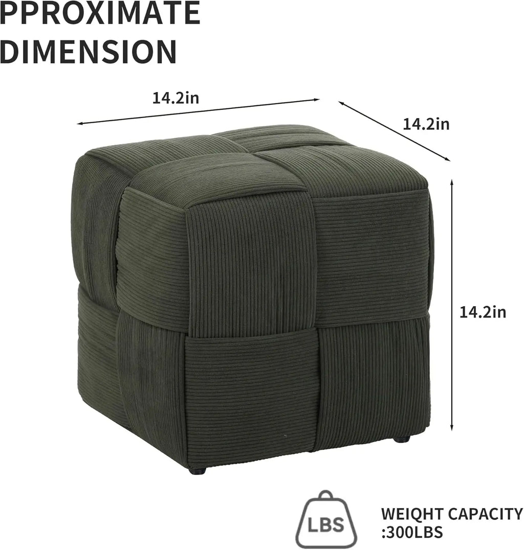 QIHAI Ottoman Foot Rest Soft and Comfortable Ottoman,Square Corduroy Woven Design Sofa Stool (Brown) QIHAI