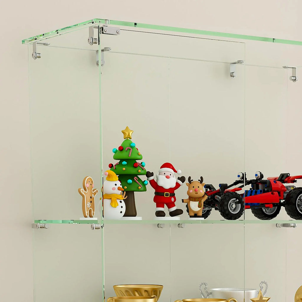 QIHAI Glass Display Cabinet,Premium 4-Tier Diamond Glass Display Case with 5 Dynamic LED Modes, Tempered Glass Curio Cabinet for Collectibles & Decor (62.99x27.56x11.81 Inches) QIHAI