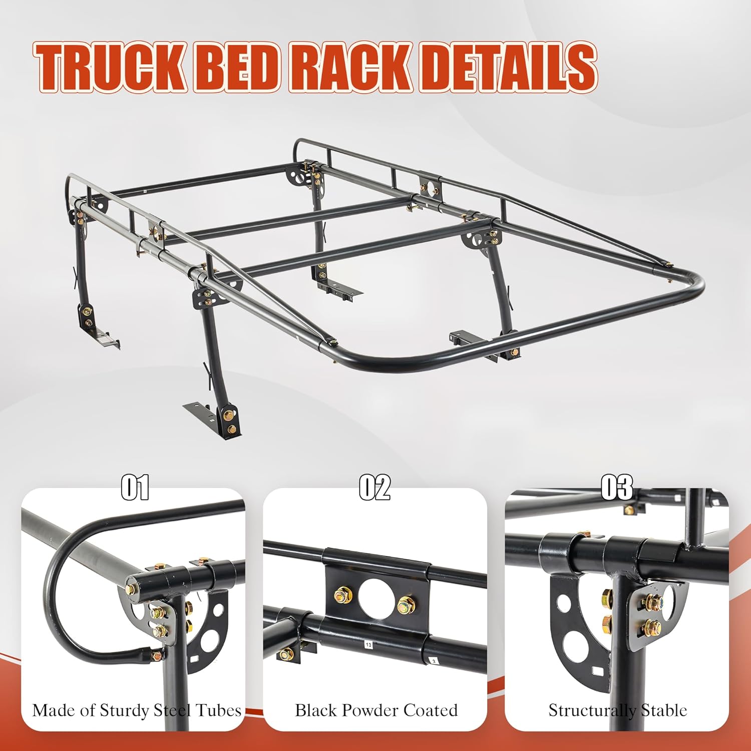 1000 LBS Adjustable Truck,Universal Steel Over-Cab Truck Bed Rack,Contractor Pickup Lumber Full Size Rack Adjustable for Kayak, Ladder, Surfboard, Lumber