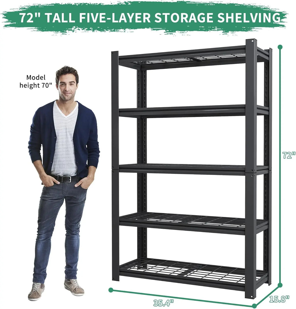 QIHAI 5 Tier Metal Shelves for Storage Garage Shelving 2000LBS Heavy Duty Storage Shelves Adjustable Garage Shelf Industrial Shelving Unit Storage Utility Rack,35.4" W*15.7" D*72" H,Black QIHAI