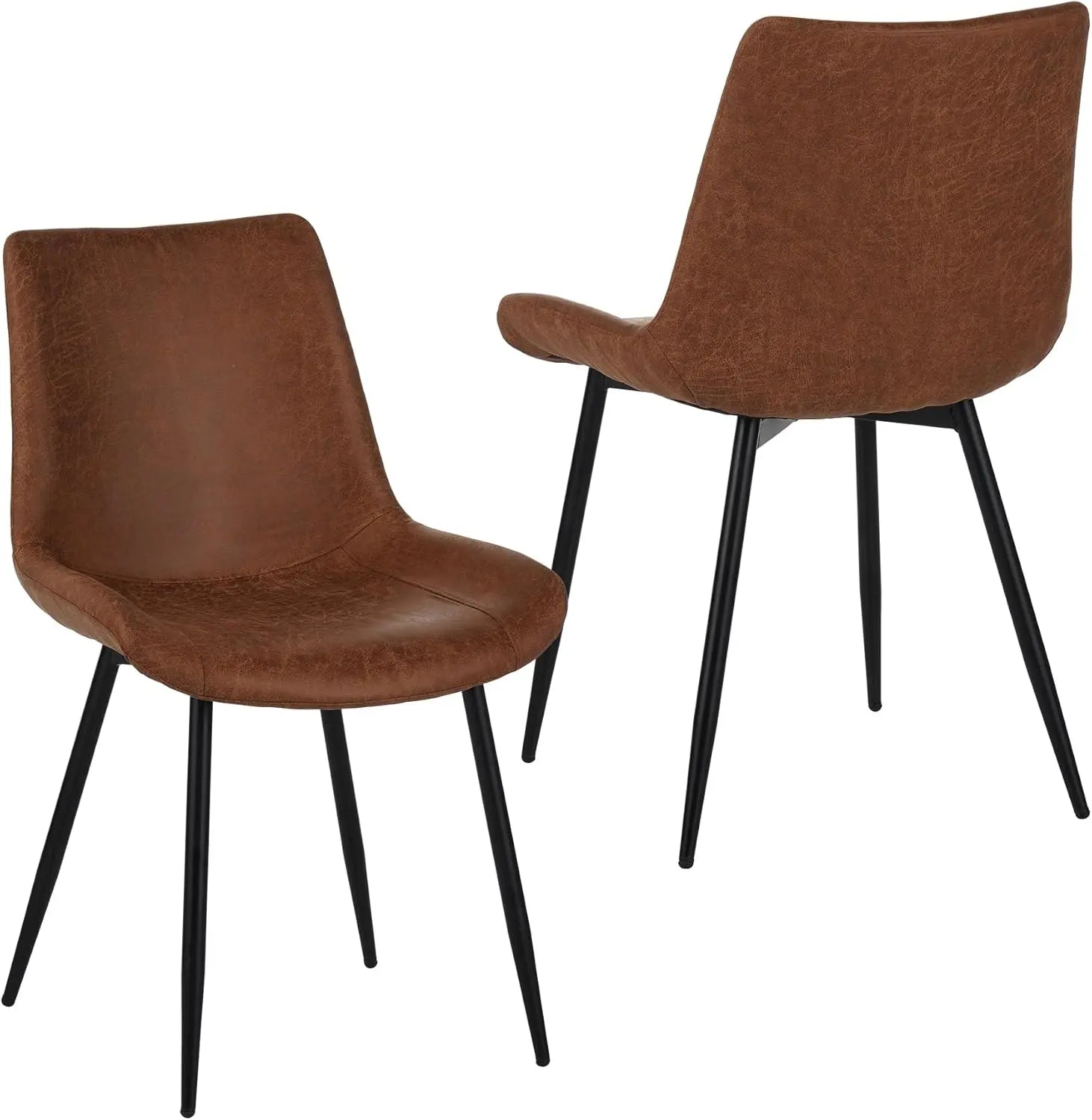 QIHAI Dining Chairs Set of 4, Upholstered Faux Leather Cushion Seat and Sturdy Metal Legs for Living Room Bedroom Outdoor Lounge,Brown QIHAI