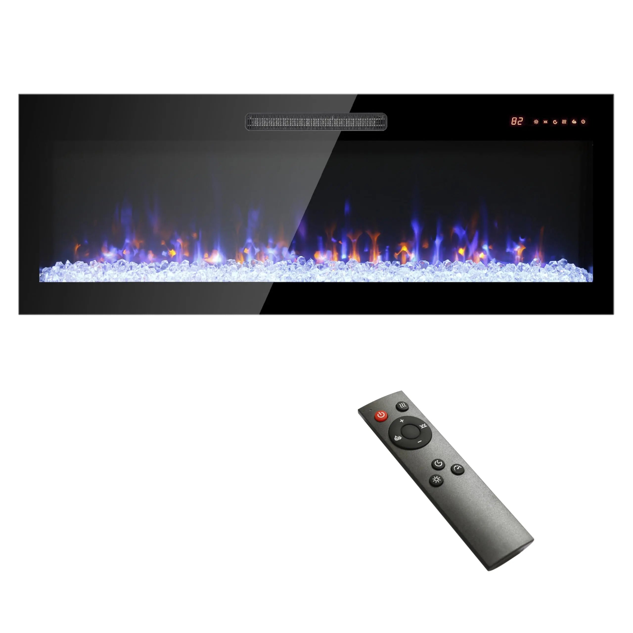 42 inch Electric Fireplace,Recessed Ultra Thin,Tempered Glass Front,Wall Mounted with Remote and Multi Color Flame & Emberbed, LED Light Heater QIHAI