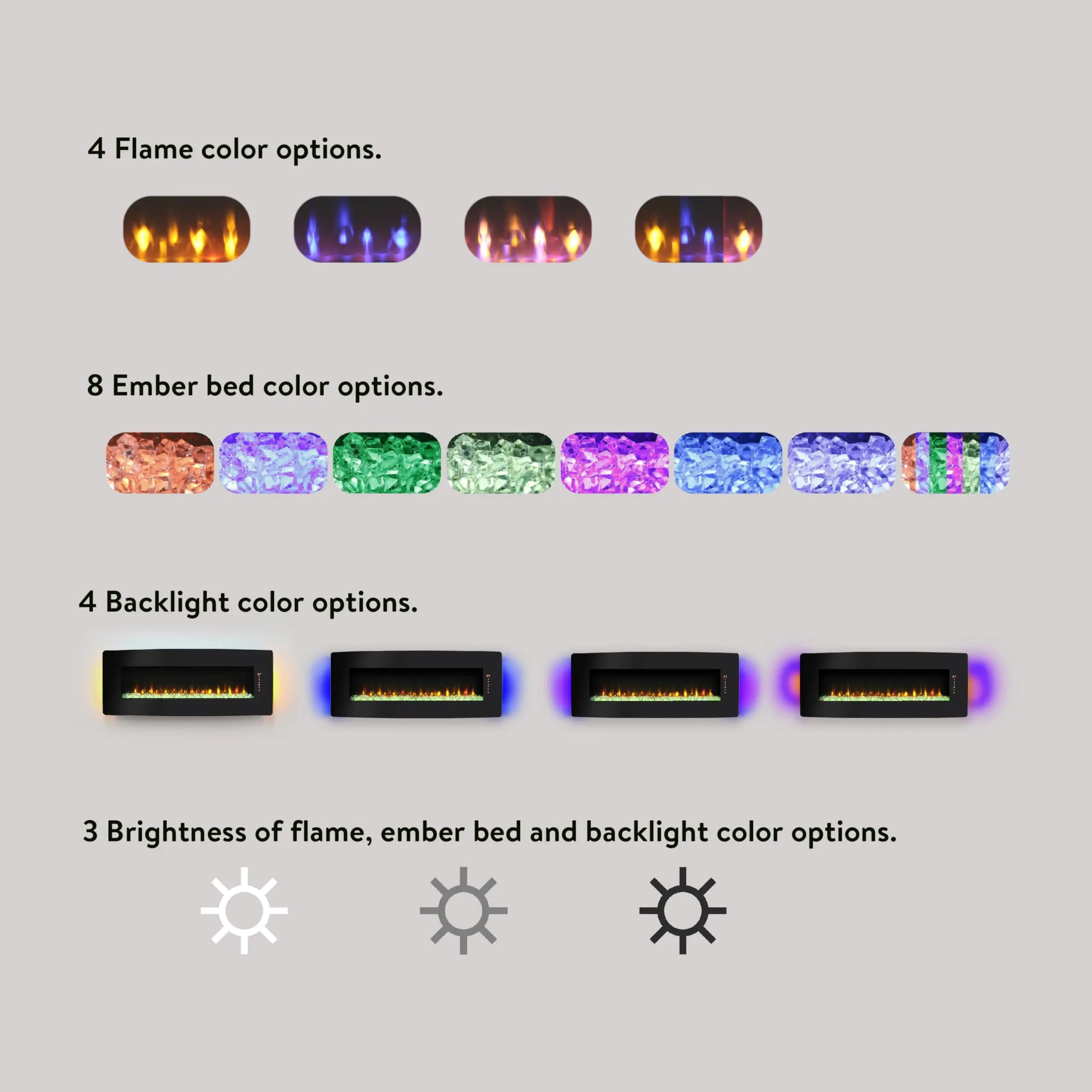 42 inch Electric Fireplace,Recessed Ultra Thin,Tempered Glass Front,Wall Mounted with Remote and Multi Color Flame & Emberbed, LED Light Heater QIHAI