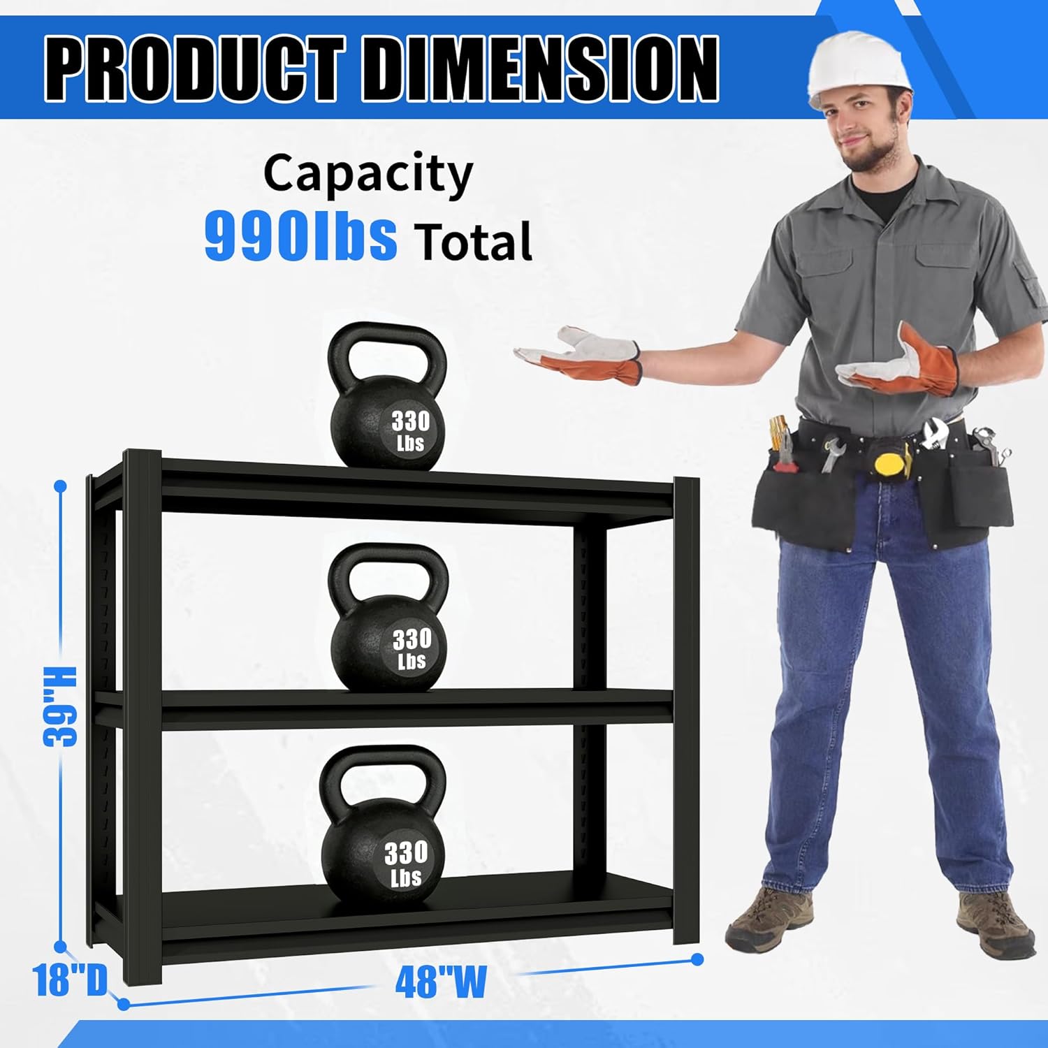 30-40 Gallon Fish Tank Stand - Metal Aquarium Stand, 47.2" W x 18"D x 39" H Adjustable Heavy Duty Garage Storage Shelving Rack, 3-Tier Fish Tank Rack Shelf for Home Office, Tank Not Included,Black