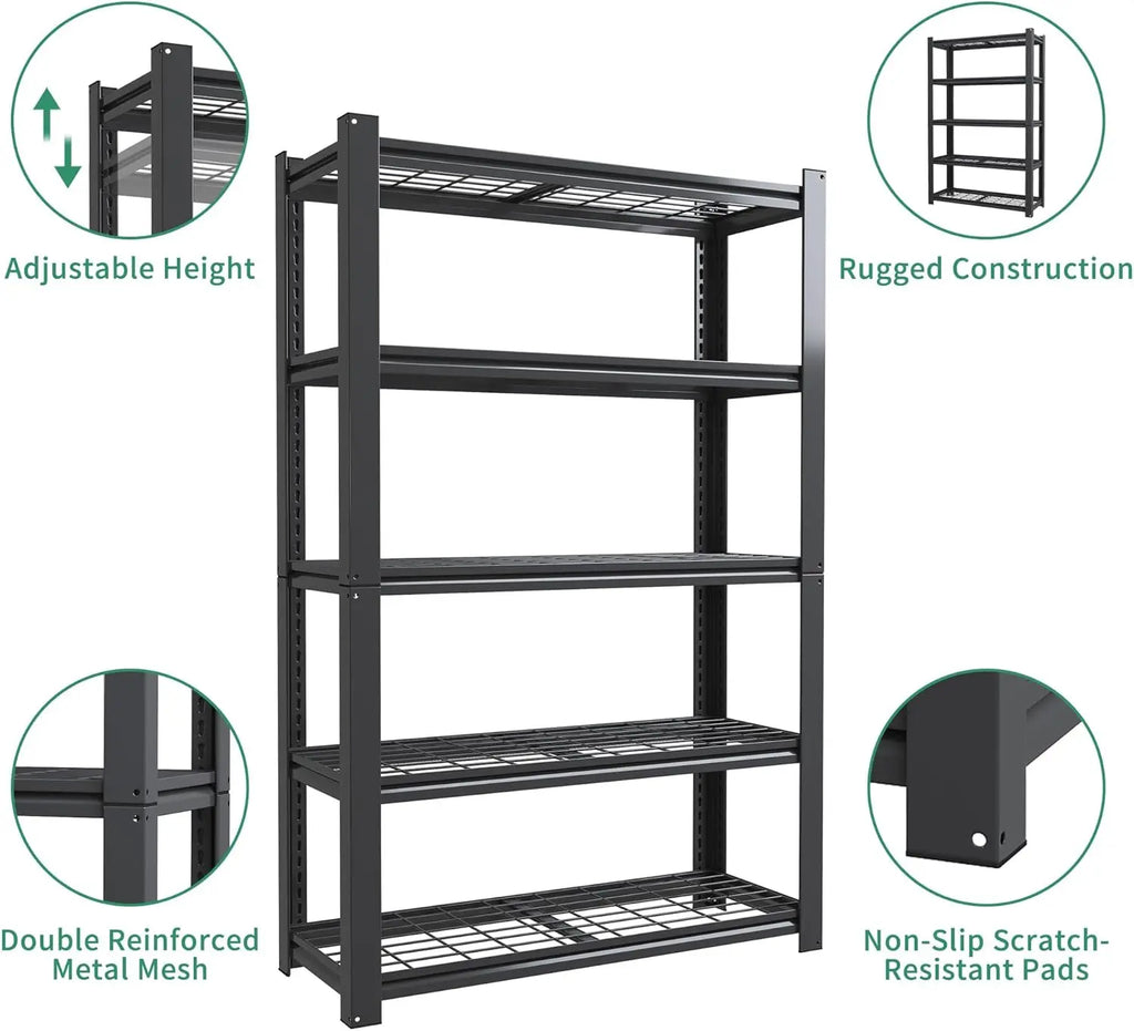 QIHAI 5 Tier Metal Shelves for Storage Garage Shelving 2000LBS Heavy Duty Storage Shelves Adjustable Garage Shelf Industrial Shelving Unit Storage Utility Rack,35.4" W*15.7" D*72" H,Black QIHAI