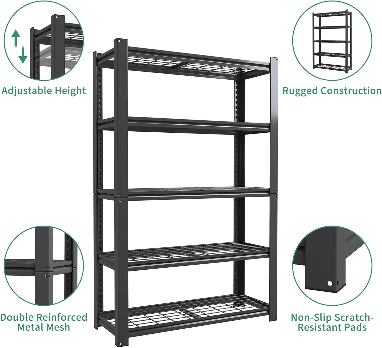 QIHAI 5 Tier Metal Shelves for Storage Garage Shelving 2000LBS Heavy Duty Storage Shelves Adjustable Garage Shelf Industrial Shelving Unit Storage Utility Rack,35.4" W*15.7" D*72" H,Black QIHAI