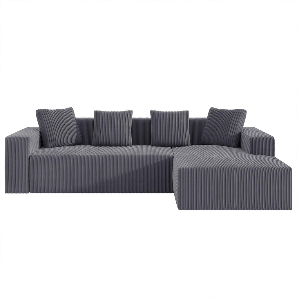 102.7" Corduroy Sectional Couch, Boneless L Shaped Couch with Deep Seat, Cloud Foam Sofa with Chaise, Sectional Sofa No Assembly Needed for Living Room and Bedroom (Black + Corduroy + 3 Seat + Foam)