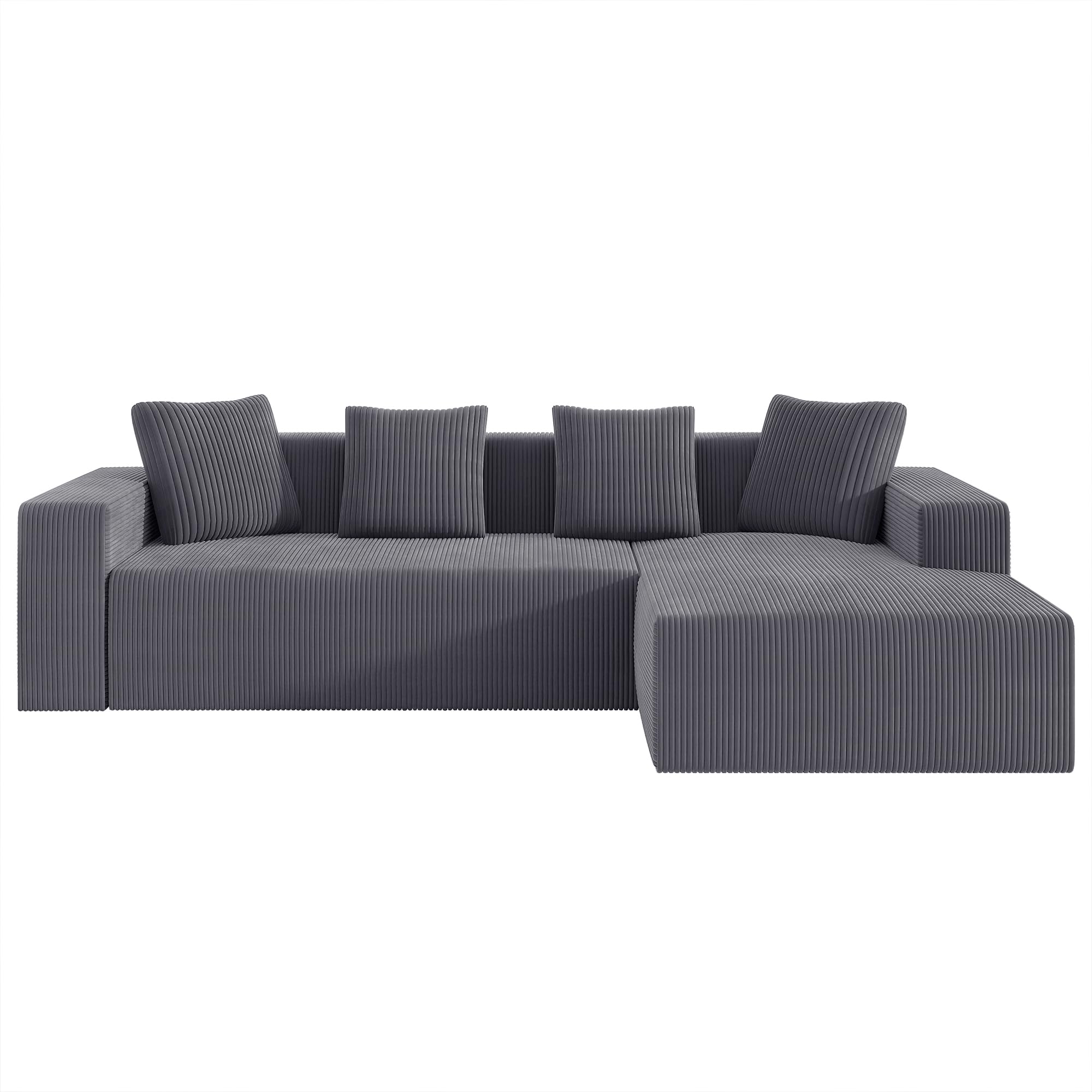 102.7" Corduroy Sectional Couch, Boneless L Shaped Couch with Deep Seat, Cloud Foam Sofa with Chaise, Sectional Sofa No Assembly Needed for Living Room and Bedroom (Black + Corduroy + 3 Seat + Foam)