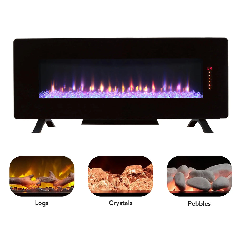 42 inch Electric Fireplace,Recessed Ultra Thin,Tempered Glass Front,Wall Mounted with Remote and Multi Color Flame & Emberbed, LED Light Heater QIHAI
