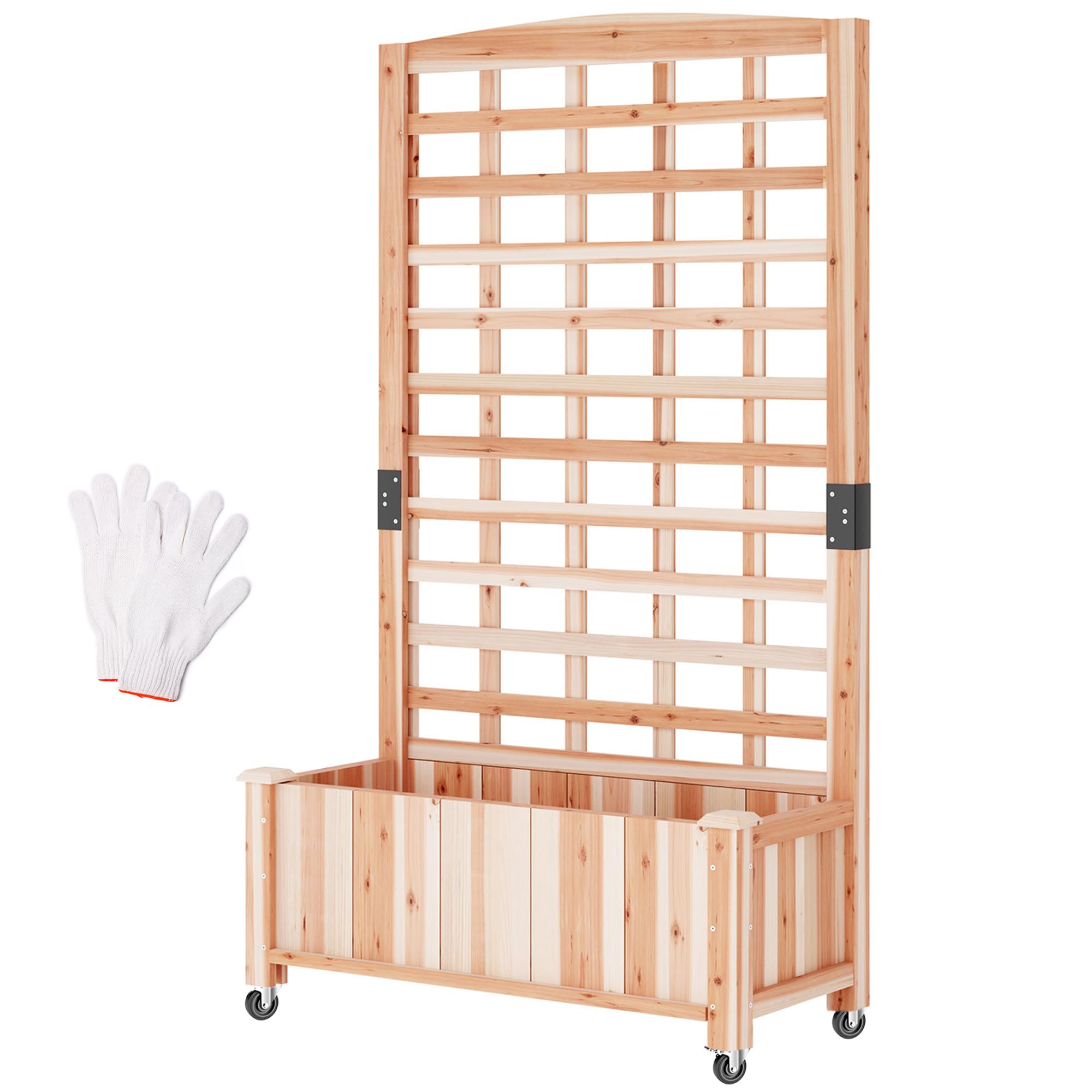 Wooden Raised Garden Bed with Trellis, Outdoor Free-Standing Trellis Planter, Standing Elevated Planter Box for Vegetables,Flowers, Fruits (35.4" L x 15.7" W x 59.4" H)