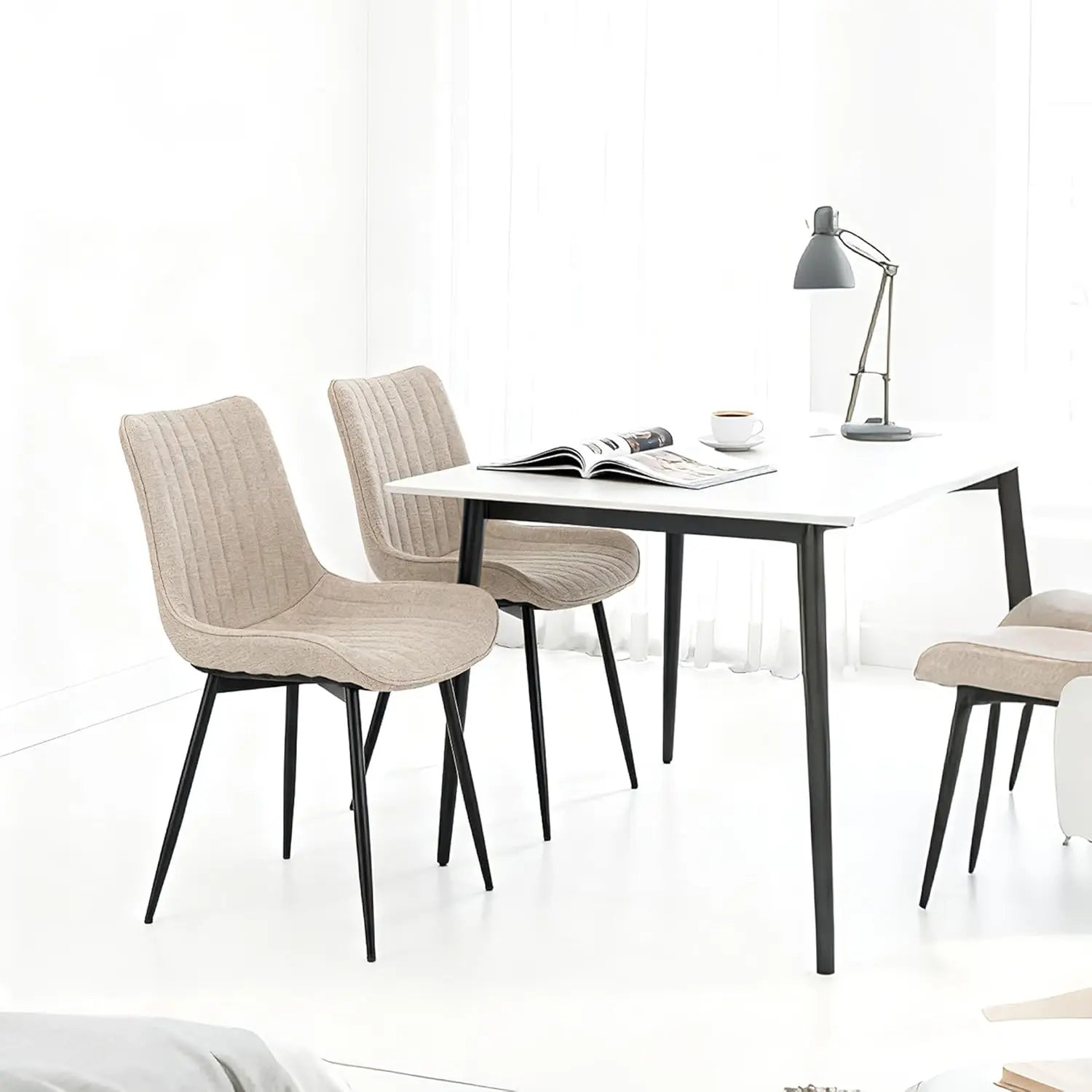 QIHAI Dining Chairs Set of 4,Soft-Seated Dining Chairs with Padded Backrests and Metal Legs for Living Room and Bedroom, Beige QIHAI