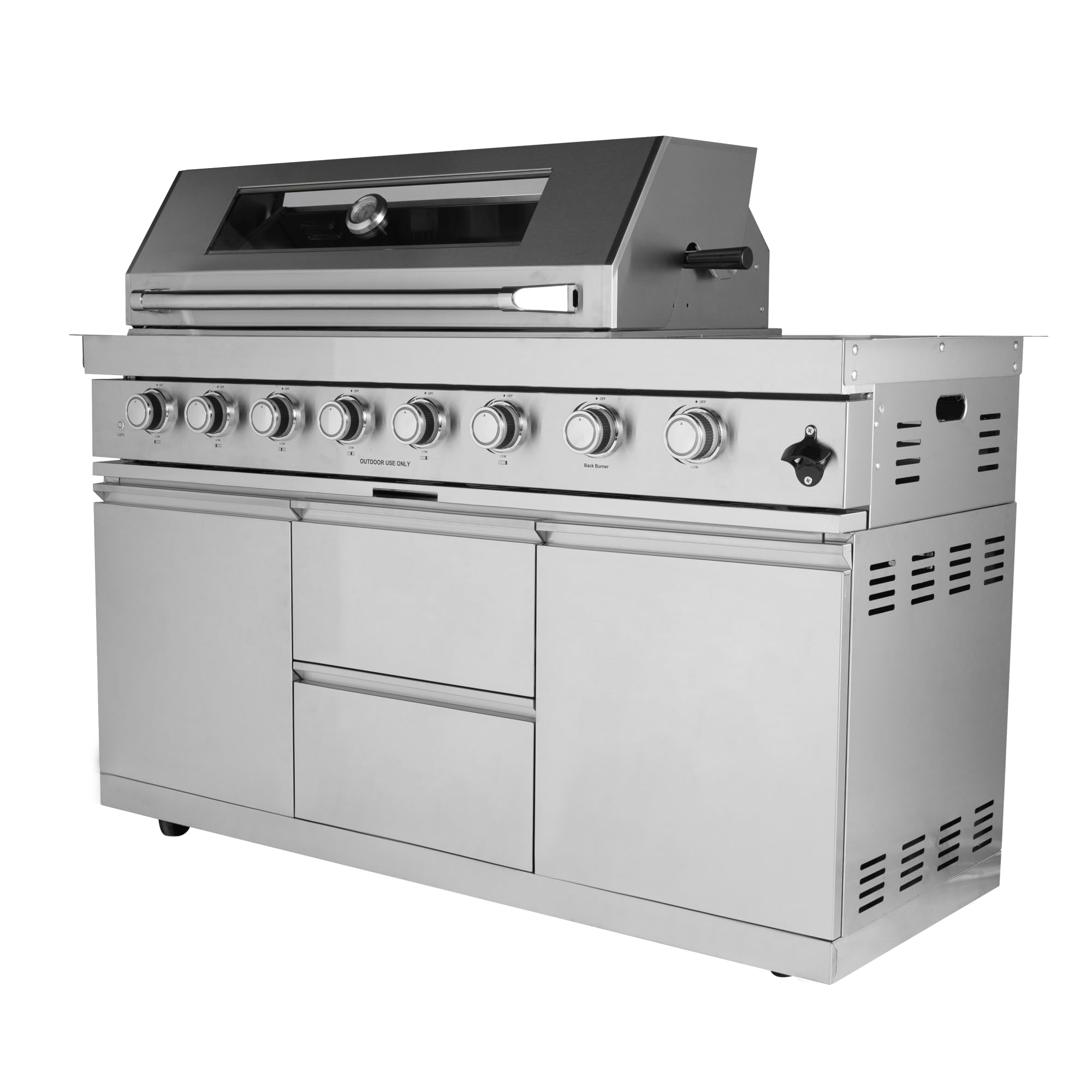 46-Inch 4-Burner 72000 BTU Deluxe Stainless Steel Gas Outdoor Kitchen Bar Barbecue Island Grill, Wine Cooler Compact Refrigerator, Rotisserie, Granite Countertops, Stainless steel Sink,Black