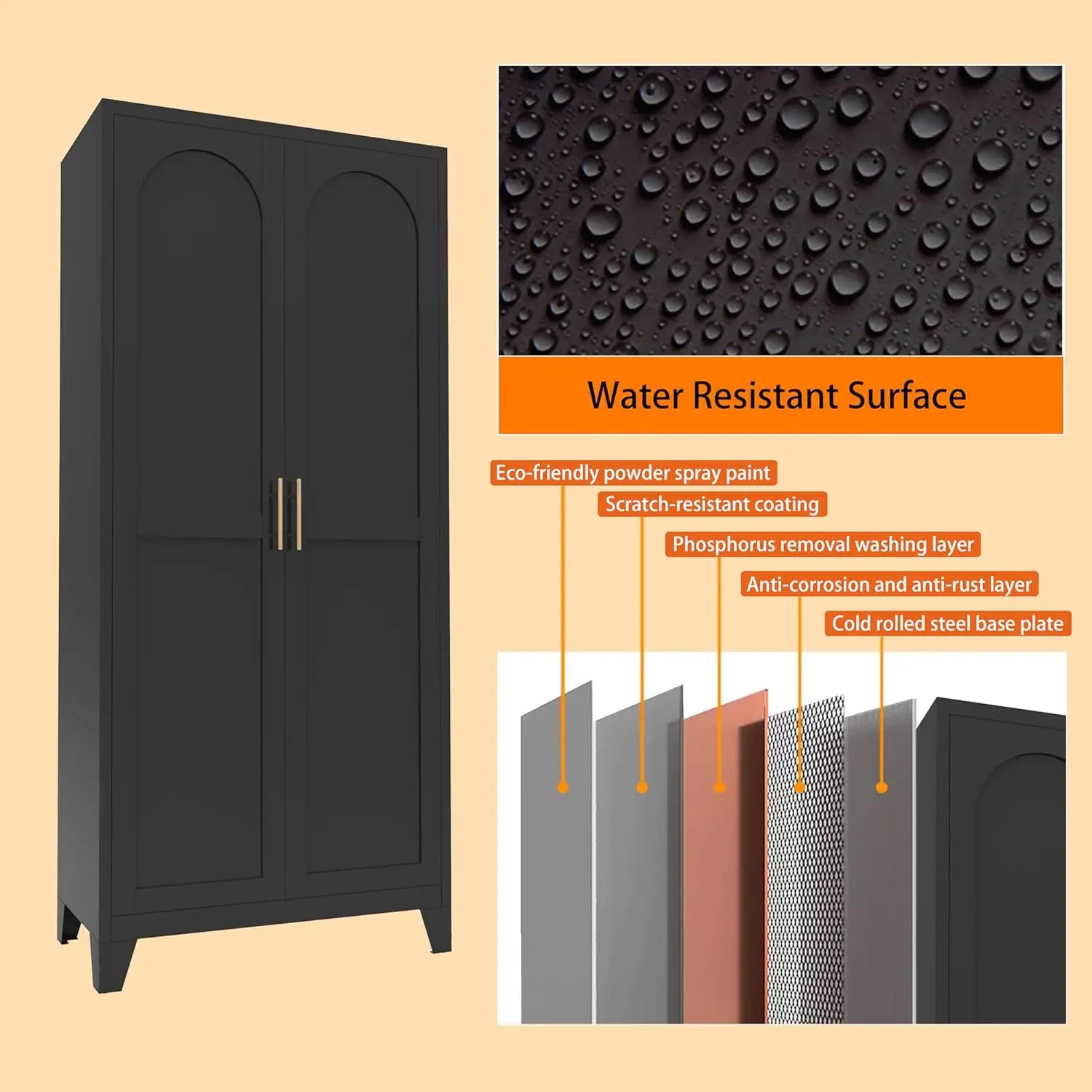 QIHAI 71'' 2 Shapely Doors Cabinet, Metal Storage Cabinet with Doors and Adjustable Shelves, for Kitchen, Dining Room, Living Room,White QIHAI
