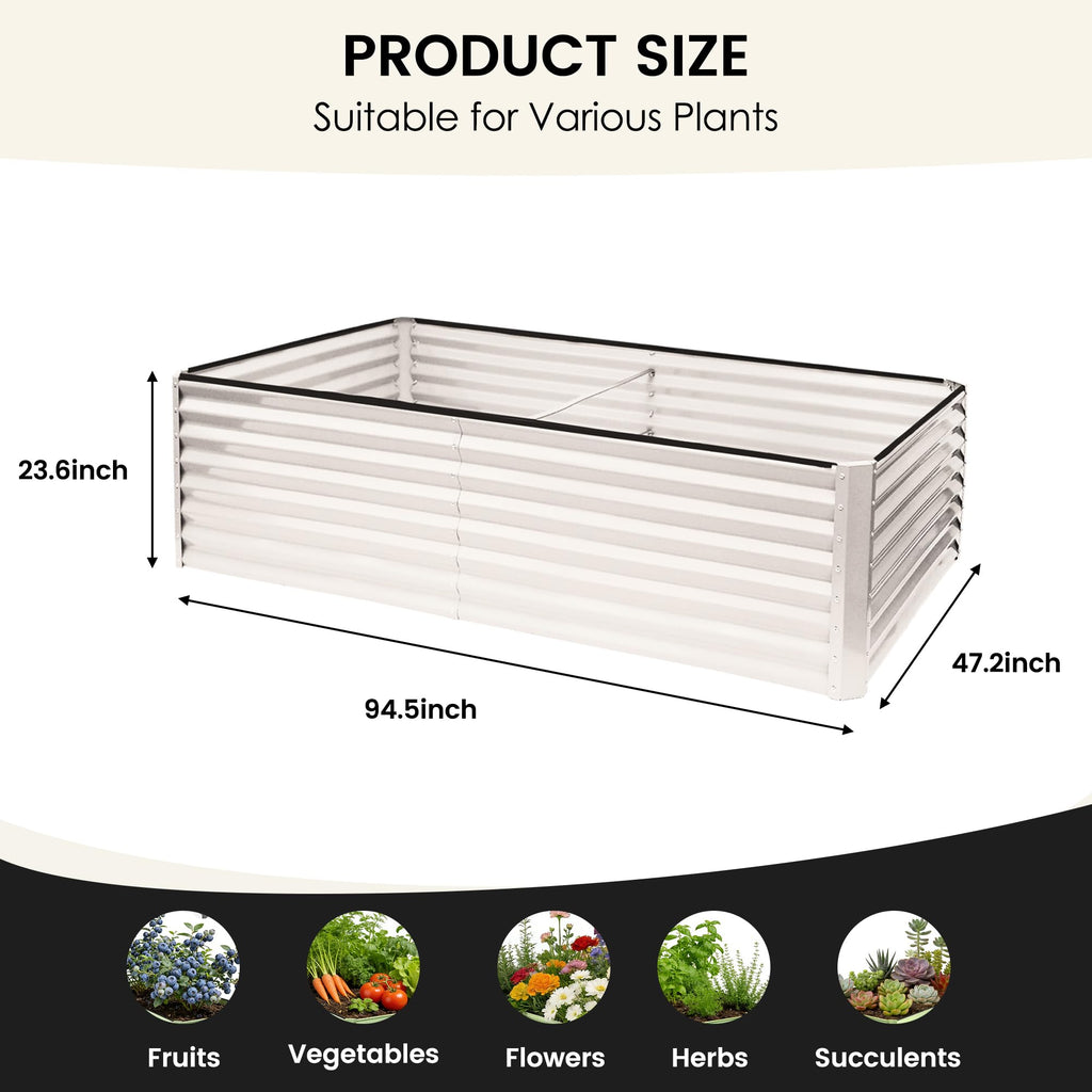 8×4×2 FT Galvanized Planter Box, Raised Garden Bed, Outdoor Above Ground Planter Extra Large Garden Box Kits for Vegetables, Flowers, Herbs (White)