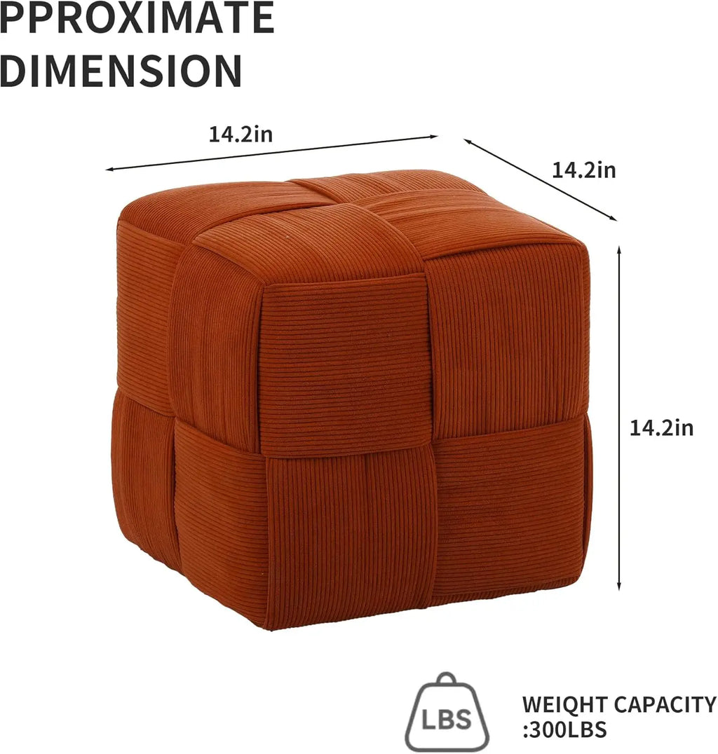 QIHAI Ottoman Foot Rest Soft and Comfortable Ottoman,Square Corduroy Woven Design Sofa Stool (Brown) QIHAI