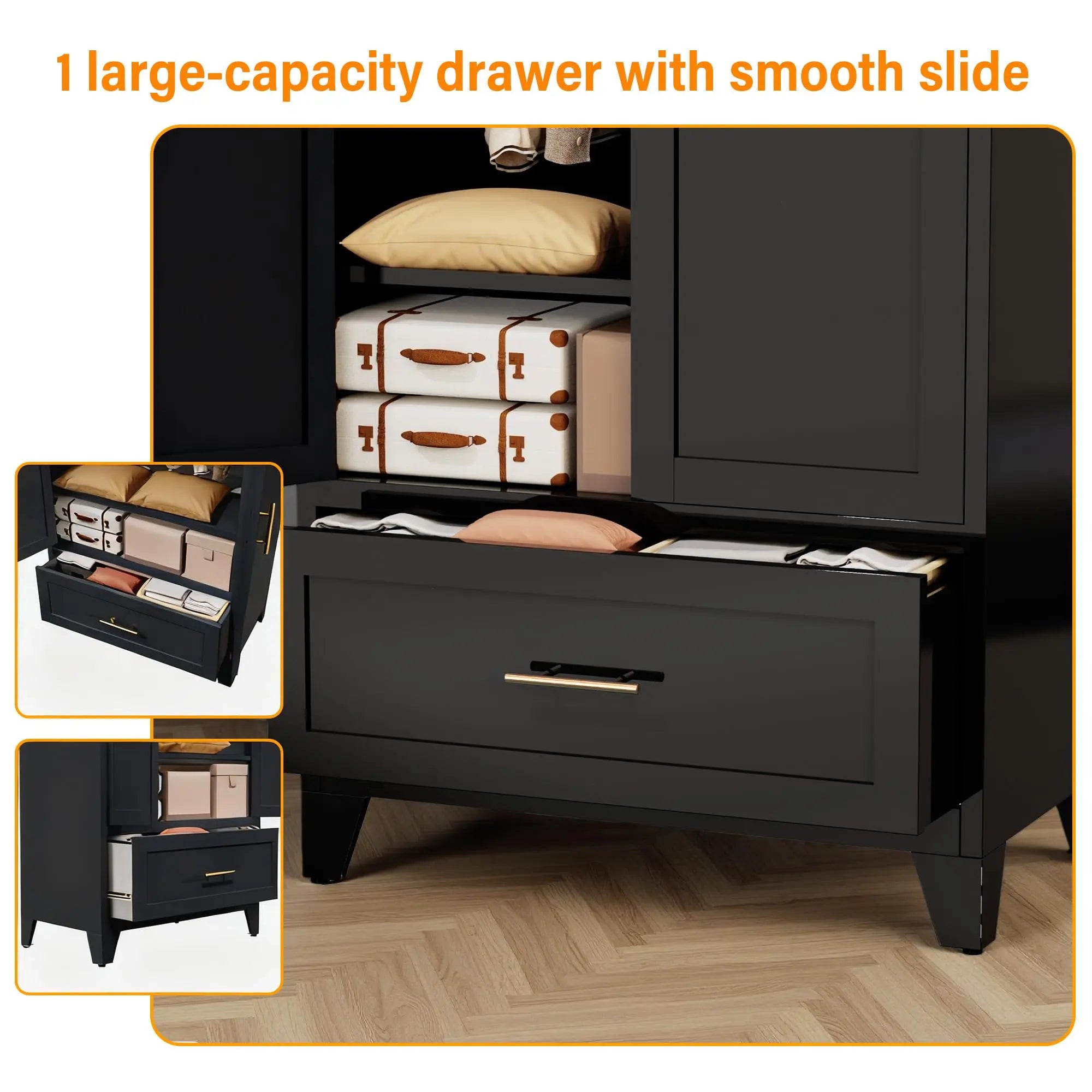 QIHAI Bedroom Armoires,71" Tall Metal Wardrobe Cabinet with 2 Drawers and Hanging Rod, 2 Doors Wardrobe Closet with Shelf for Bedroom, Office, Laundry Room,Entryway,Foyer,Guesthouse,White QIHAI