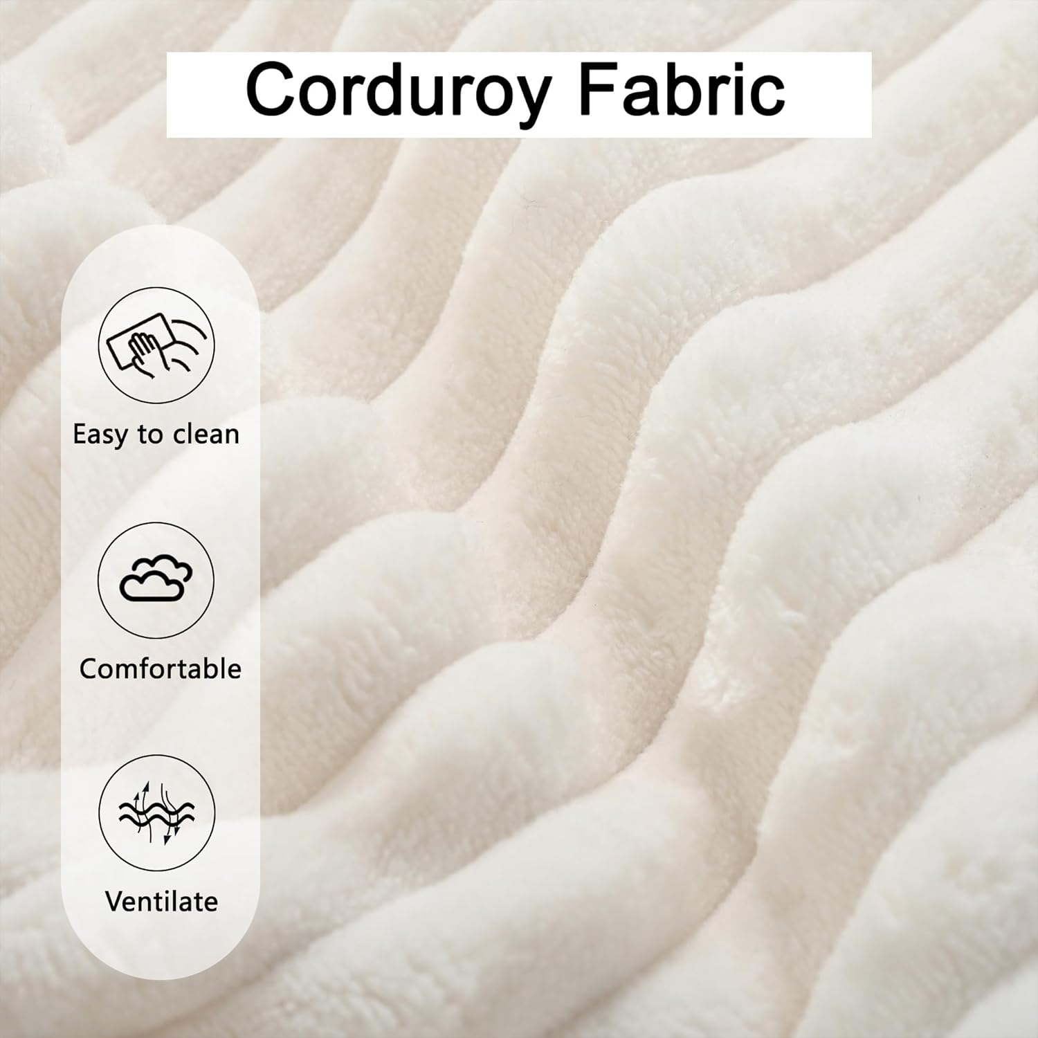 104" Corduroy Sectional Couch, Boneless L Shaped Couch with Deep Seat, Cloud Foam Sofa with Chaise, Sectional Sofa No Assembly Needed for Living Room (Foam + Black + Corduroy + 3 Seat)