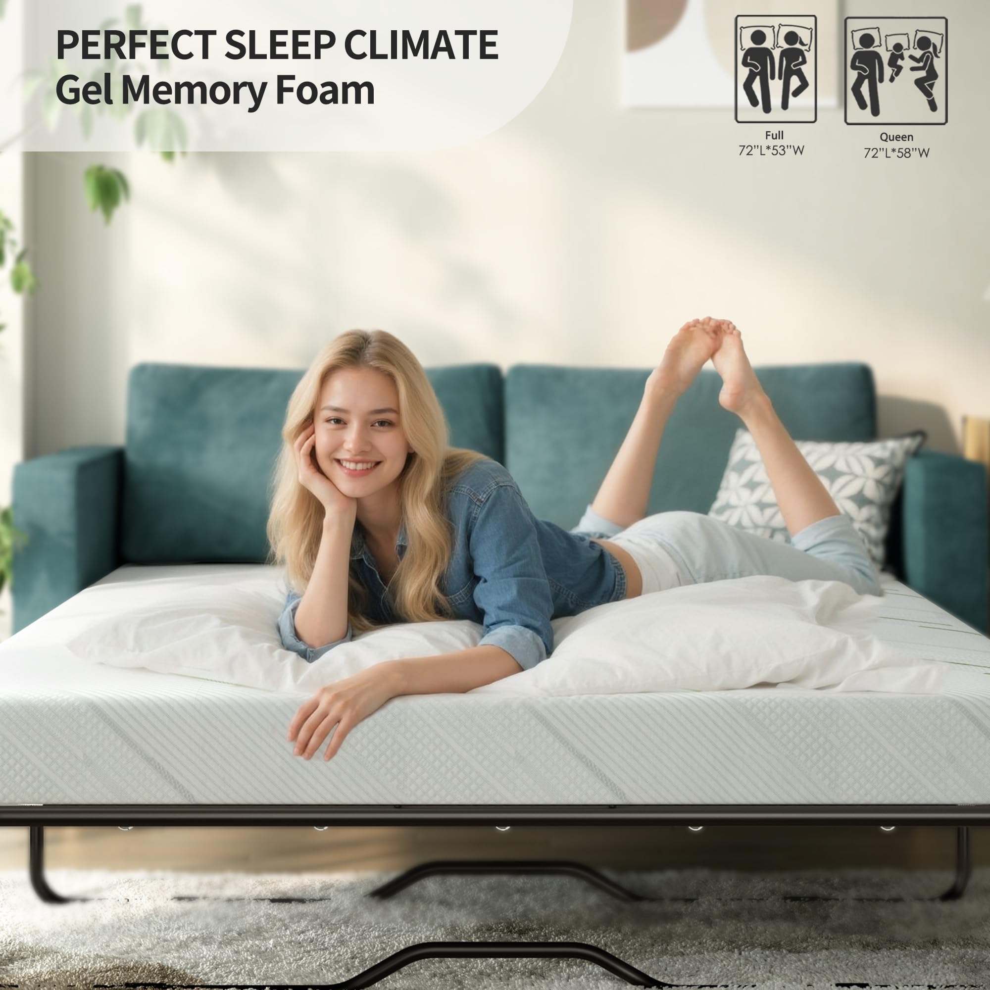 QIHAI Mattress Topper Twin,4 Inch Gel Memory Foam Sofa Mattress Cushion Twin Size