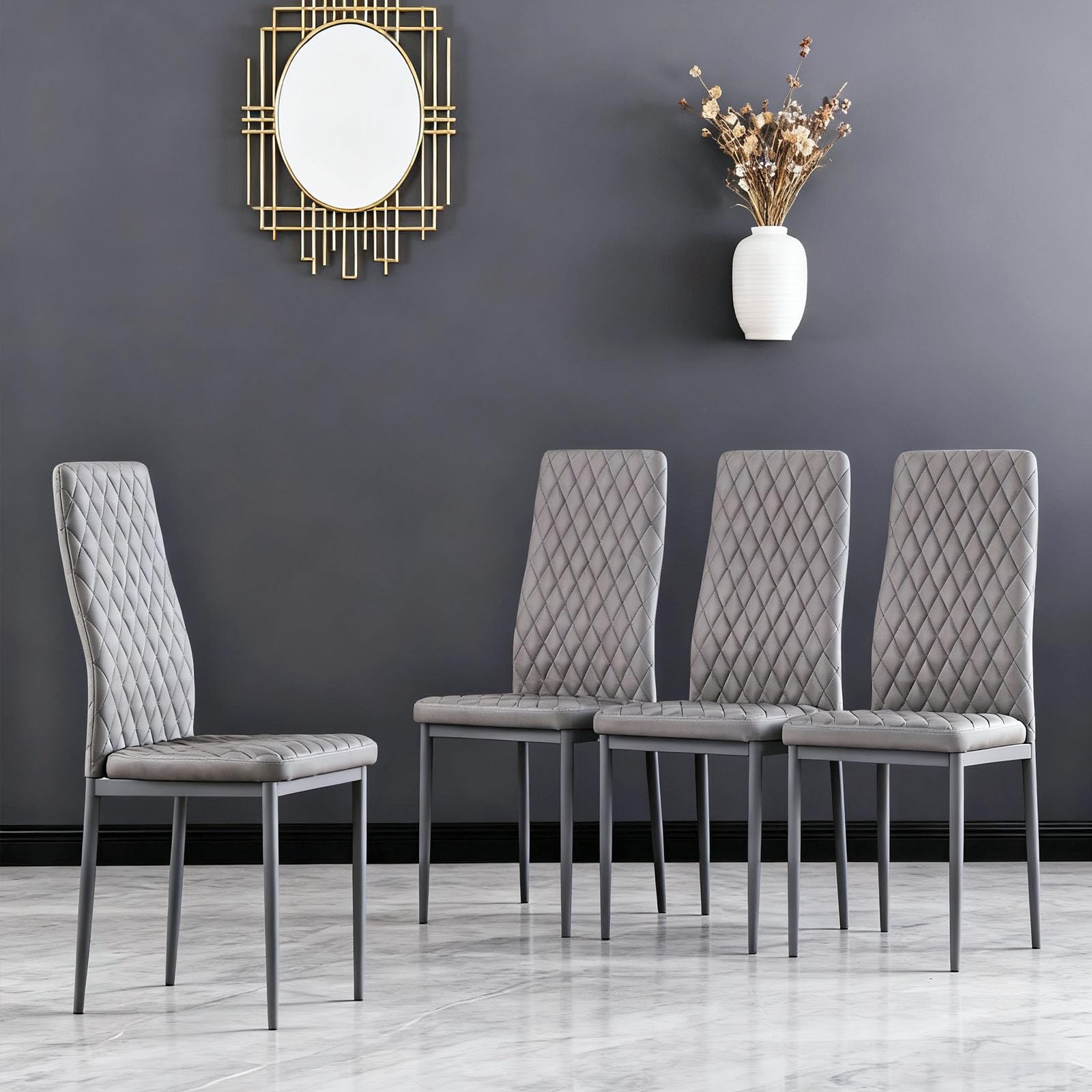 Dining Chairs Set of 4, Dining Chairs with Cushions, PU Leather Upholstered Kitchen Dining Room Chairs with Metal Legs for Dining Living Room (White, 4 PCS)