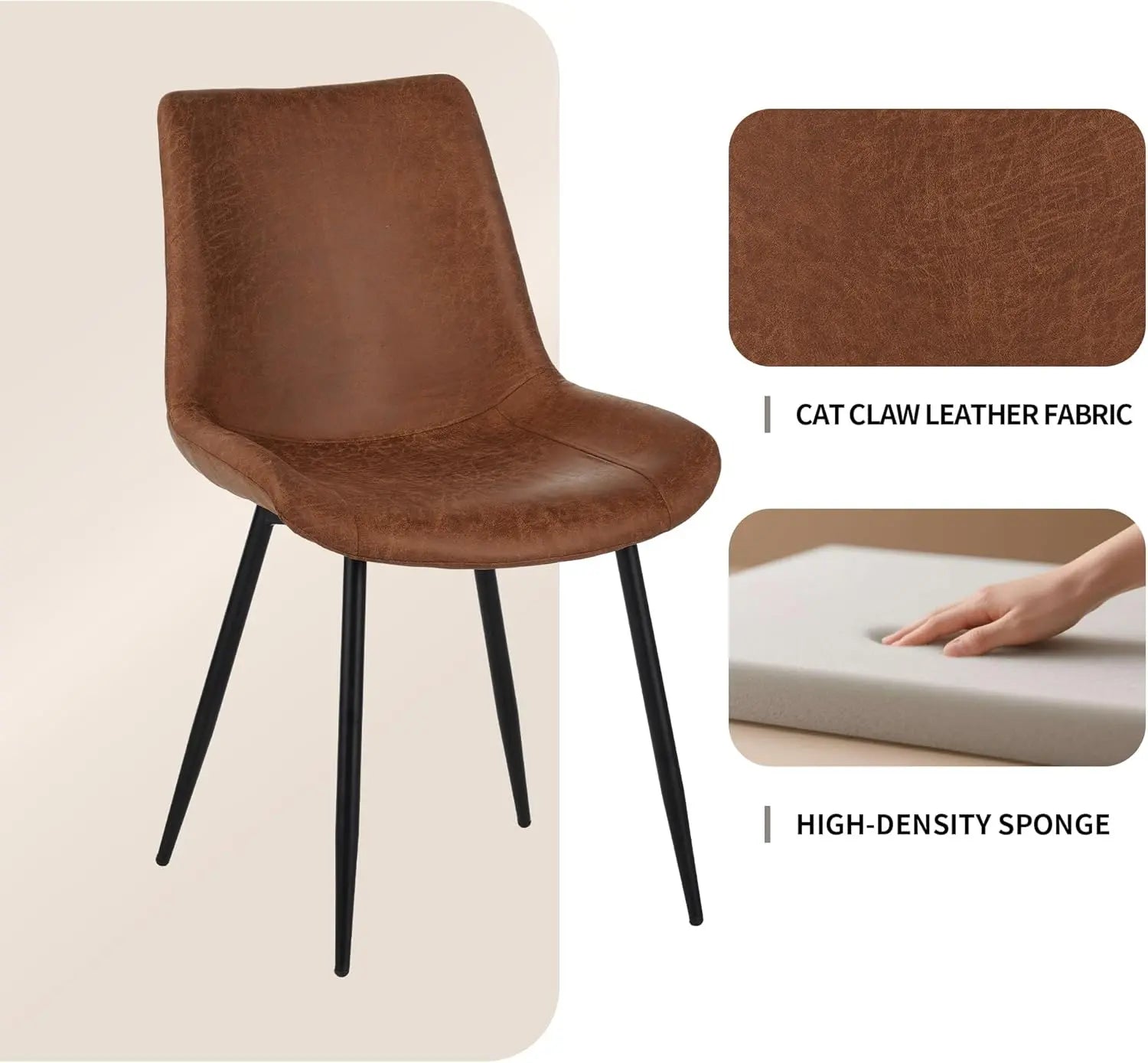 QIHAI Dining Chairs Set of 4, Upholstered Faux Leather Cushion Seat and Sturdy Metal Legs for Living Room Bedroom Outdoor Lounge,Brown QIHAI