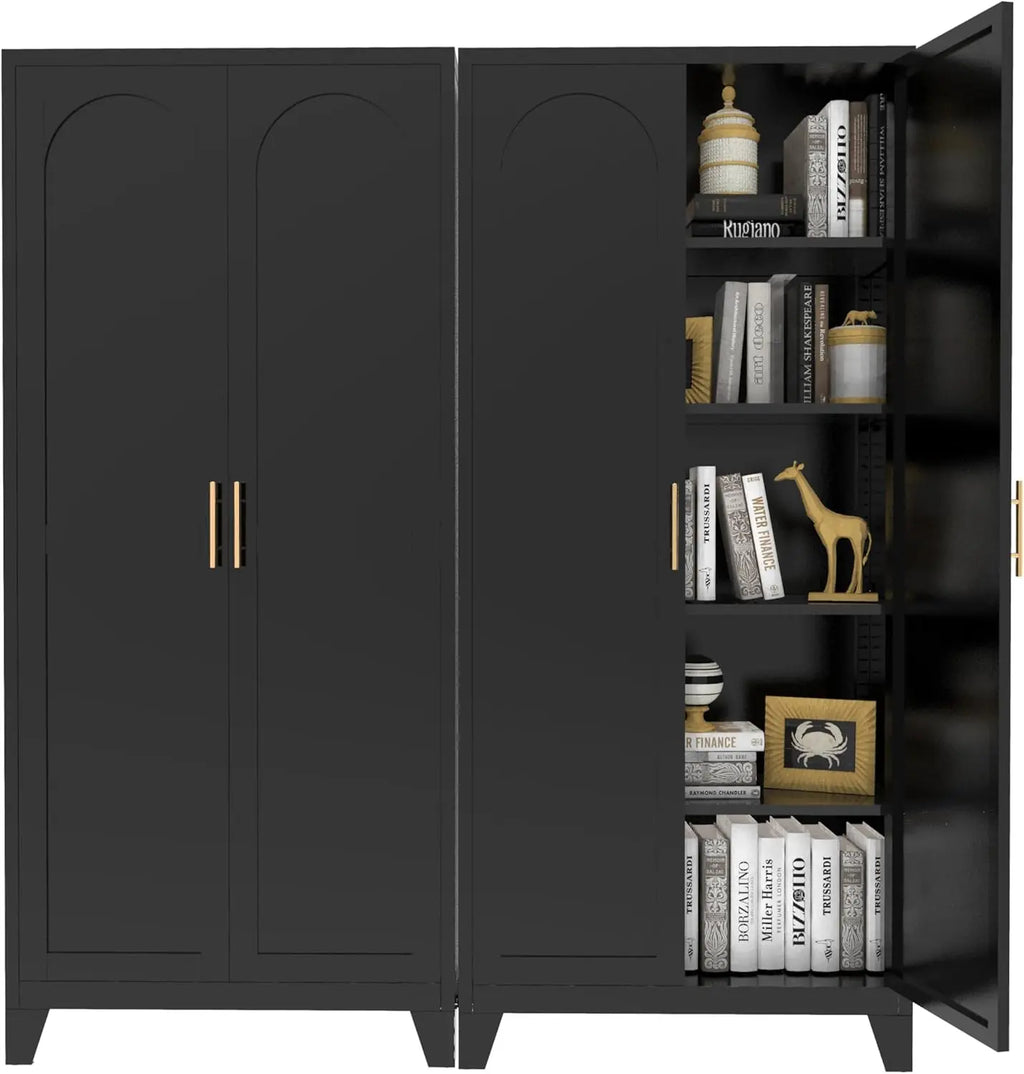 QIHAI 71'' 2 Shapely Doors Cabinet, Metal Storage Cabinet with Doors and Adjustable Shelves, for Kitchen, Dining Room, Living Room,White QIHAI