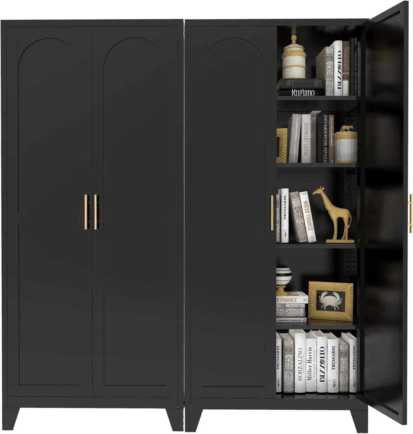 QIHAI 71'' 2 Shapely Doors Cabinet, Metal Storage Cabinet with Doors and Adjustable Shelves, for Kitchen, Dining Room, Living Room,White QIHAI