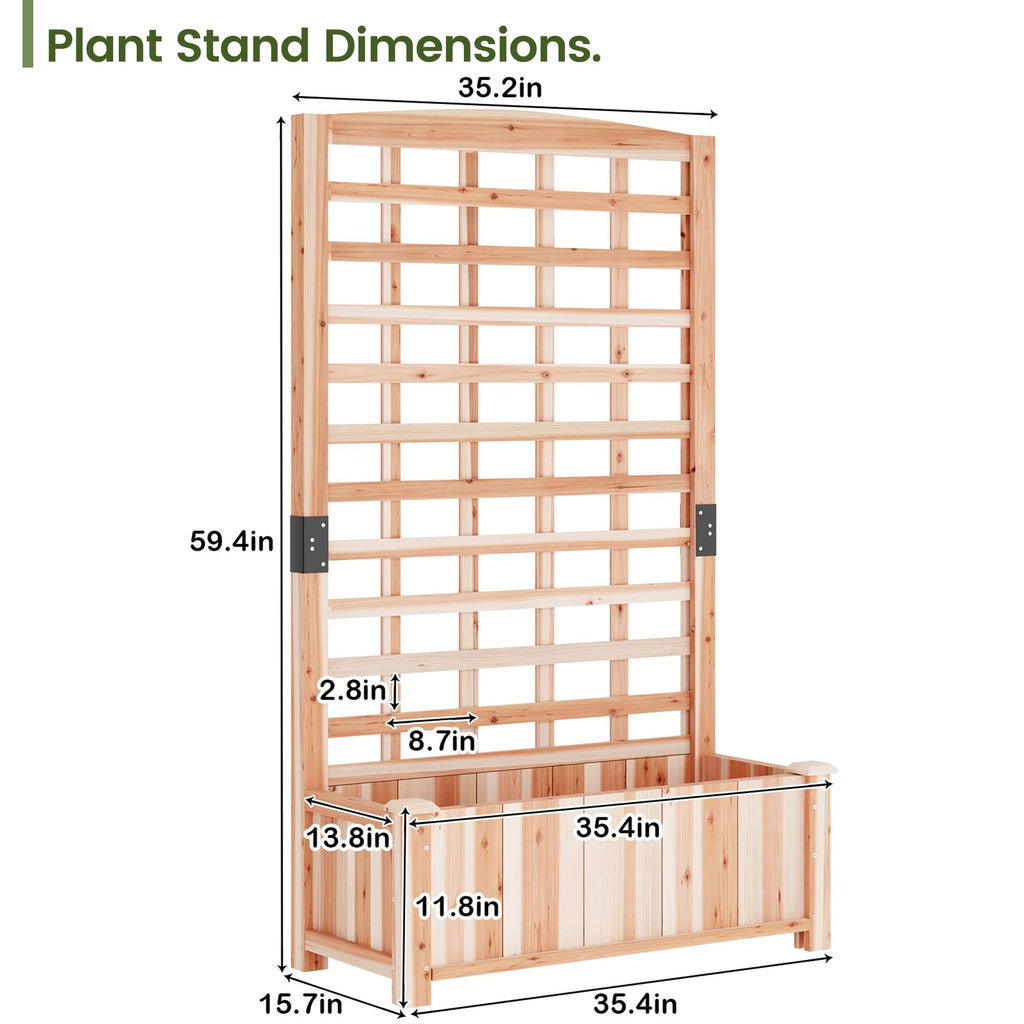 Wooden Raised Garden Bed with Trellis, Outdoor Free-Standing Trellis Planter, Standing Elevated Planter Box for Vegetables,Flowers, Fruits (35.4" L x 15.7" W x 59.4" H)