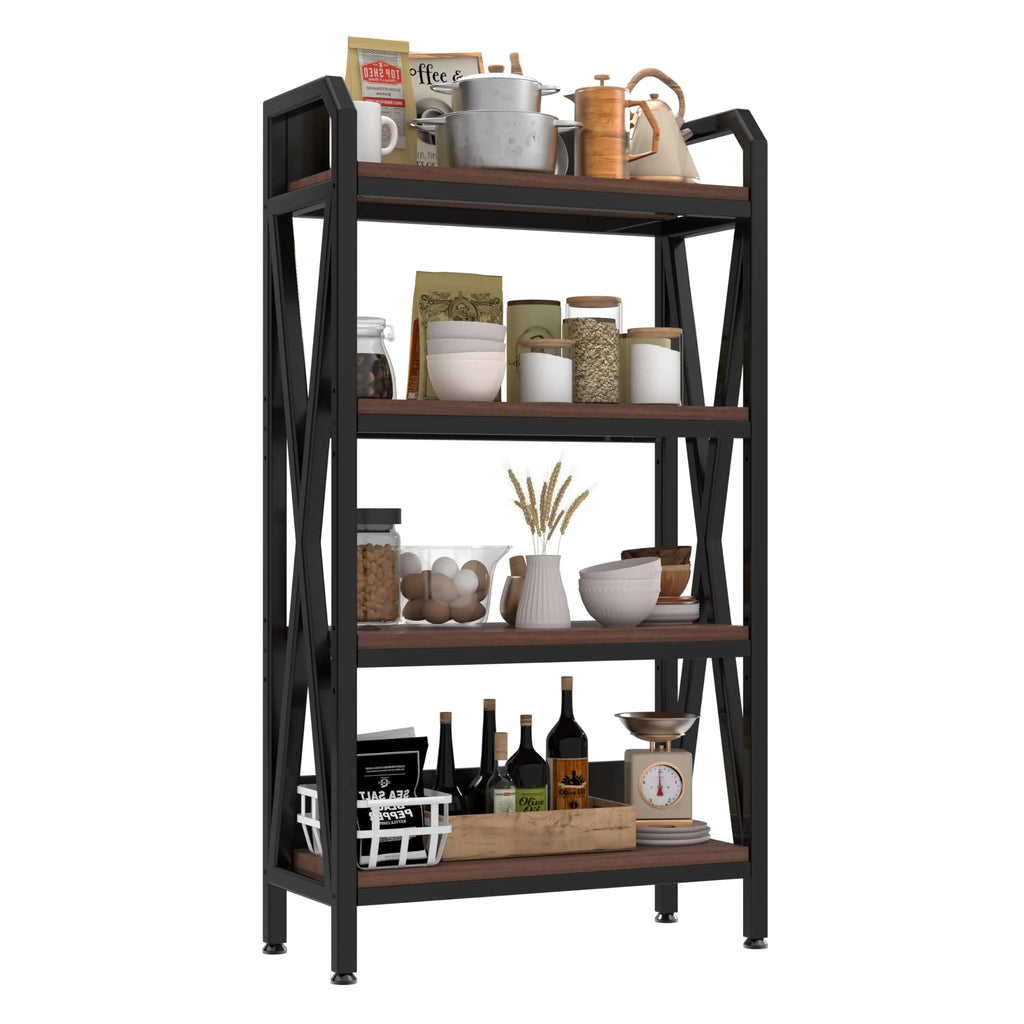 QIHAI 56.30'' Bakers Rack 4-Level Storage Shelves Metal and Wooden Kitchen Shelves, Kitchen Organizers and Storage, for Garage, Pantry, Bathroom, Closet (4-Tier 56.3" H x 33.5" W x 15.8" D) QIHAI