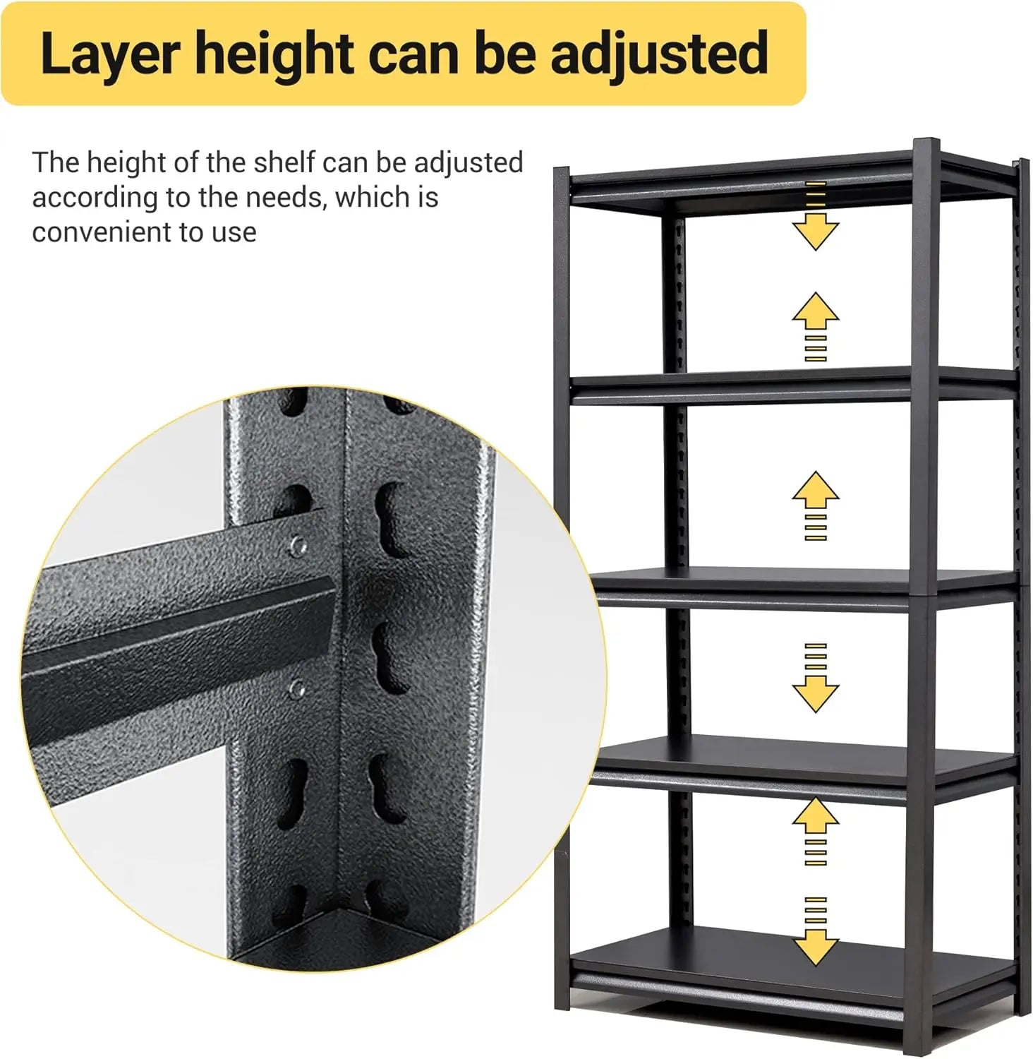 QIHAI 5 Tier Metal Shelves for Storage Garage Shelving 2000LBS Heavy Duty Storage Shelves Adjustable Garage Shelf Industrial Shelving Unit Storage Utility Rack,35.4" W*15.7" D*72" H,Black QIHAI