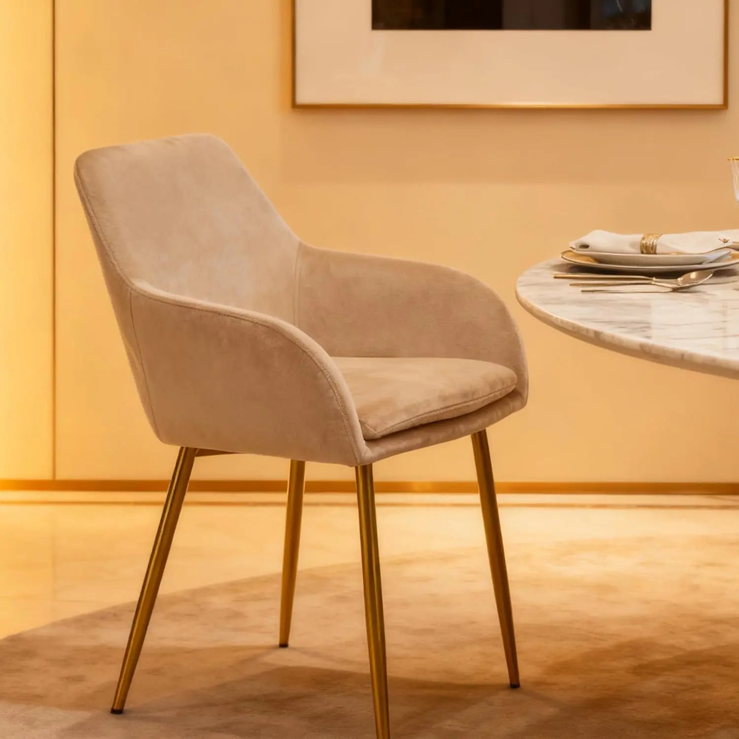 QIHAI Dining Chairs Set of 2,Dining Chairs with Gold Metal Legs, Modern Padded Chairs Suitable for Dining Rooms, Kitchens, and Vanity Tables,Beige QIHAI