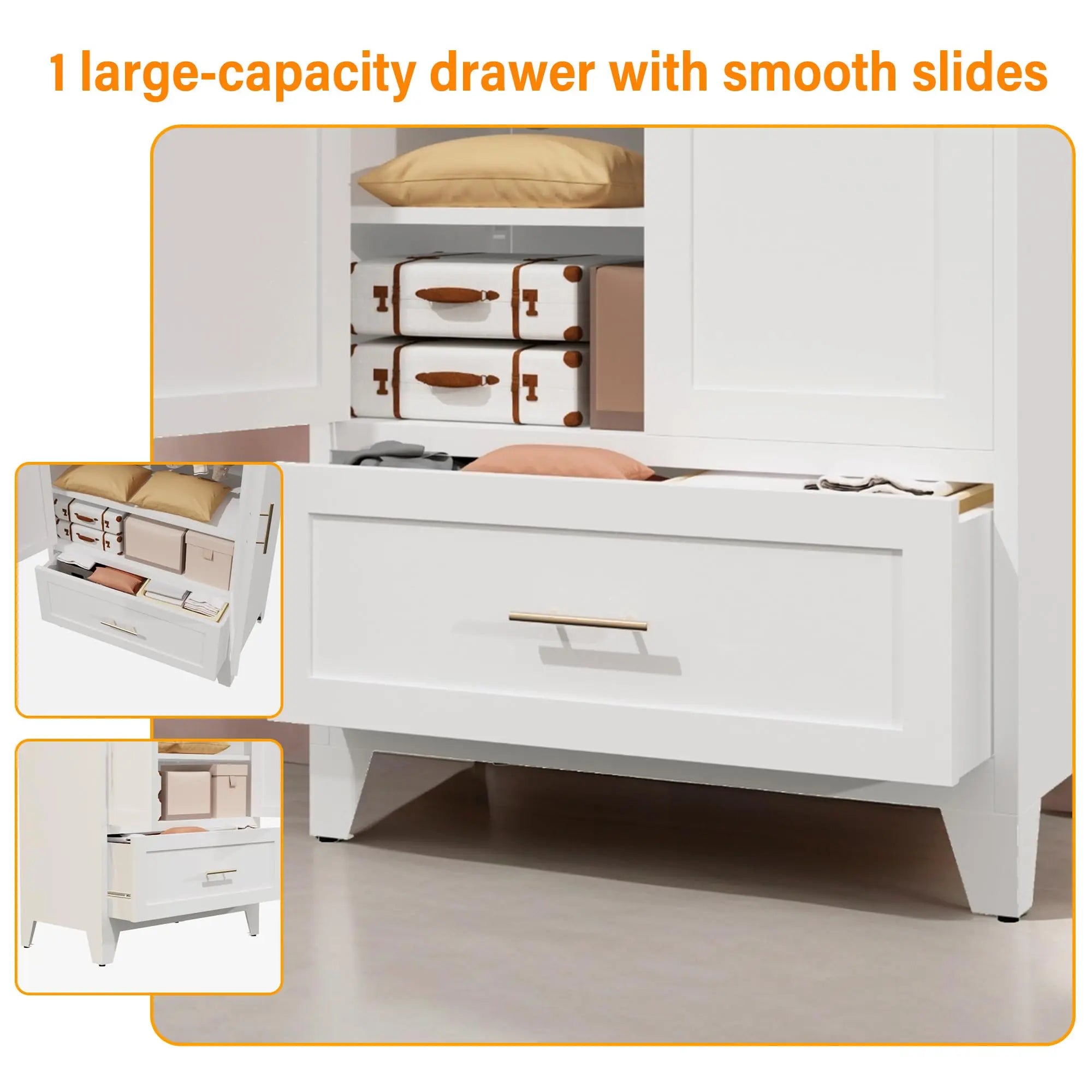 QIHAI Bedroom Armoires,71" Tall Metal Wardrobe Cabinet with 2 Drawers and Hanging Rod, 2 Doors Wardrobe Closet with Shelf for Bedroom, Office, Laundry Room,Entryway,Foyer,Guesthouse,White QIHAI