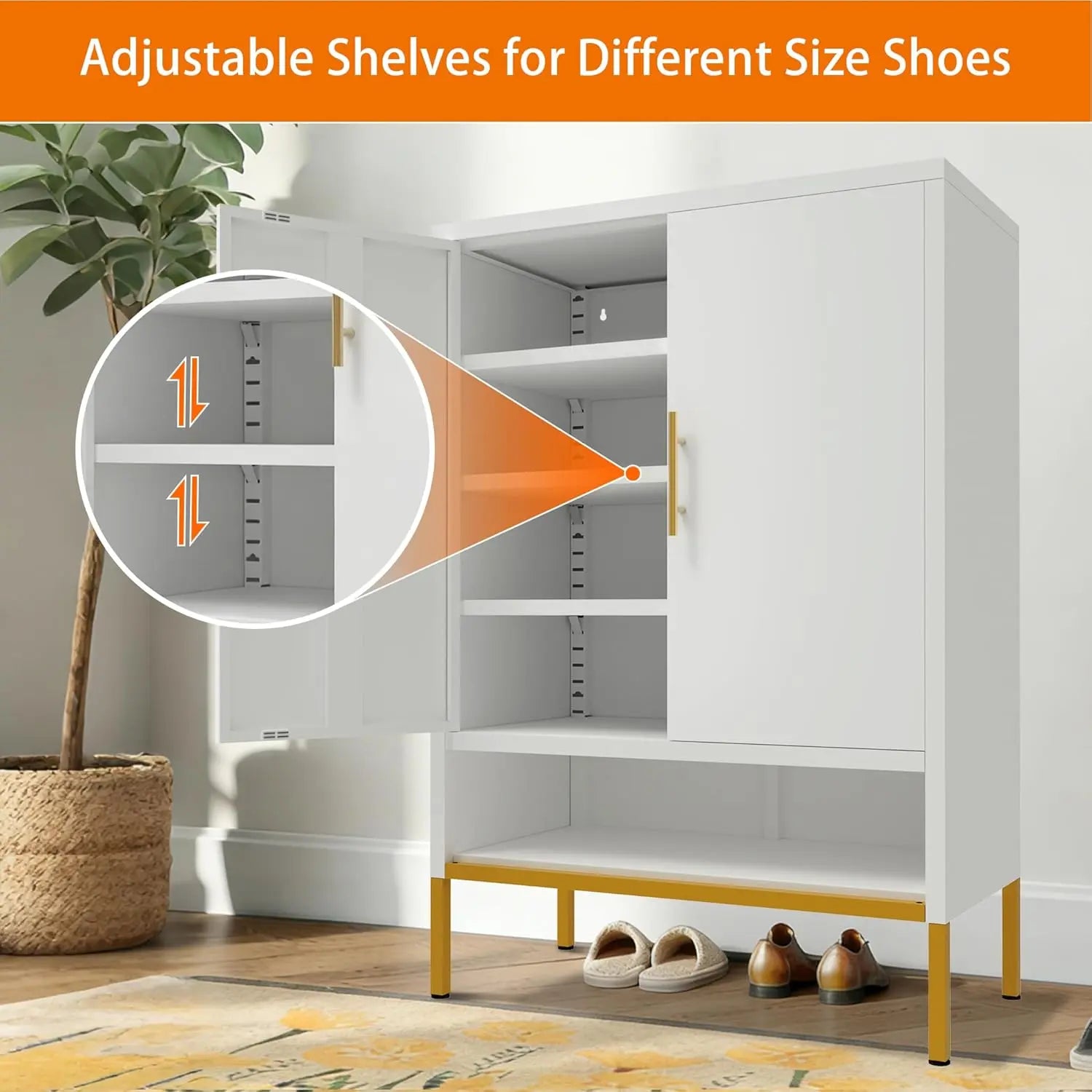 QIHAI 43'' Tall 2-Doors Shoes Cabinet, Metal 7-Tier Hidden Shoe Organizer,Modern Narrow Shoe Storage Cabinet with Adjustable Shelves for Entryway, Hallway, Closet,Living Room,White QIHAI