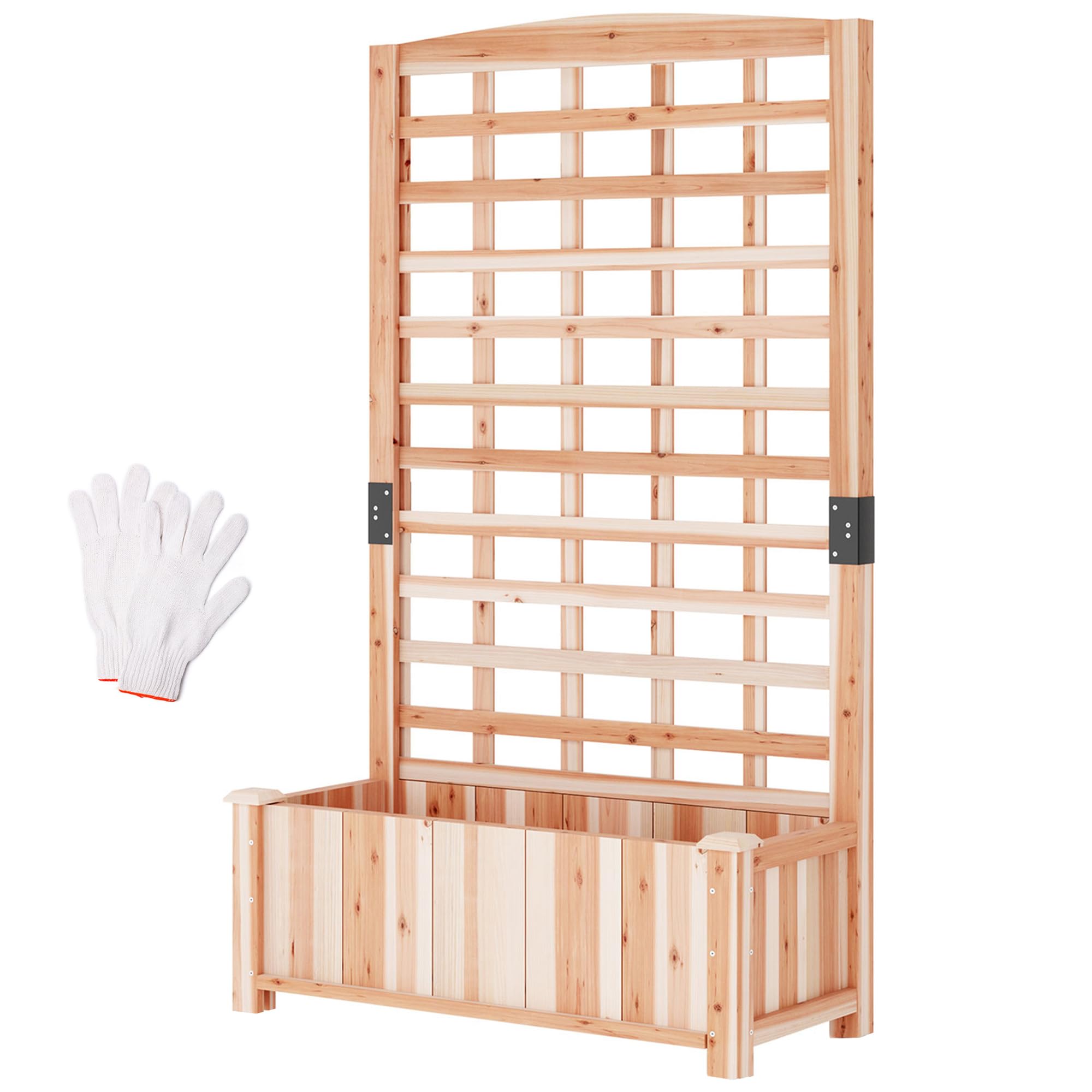 Wooden Raised Garden Bed with Trellis, Outdoor Free-Standing Trellis Planter, Standing Elevated Planter Box for Vegetables,Flowers, Fruits (35.4" L x 15.7" W x 59.4" H)