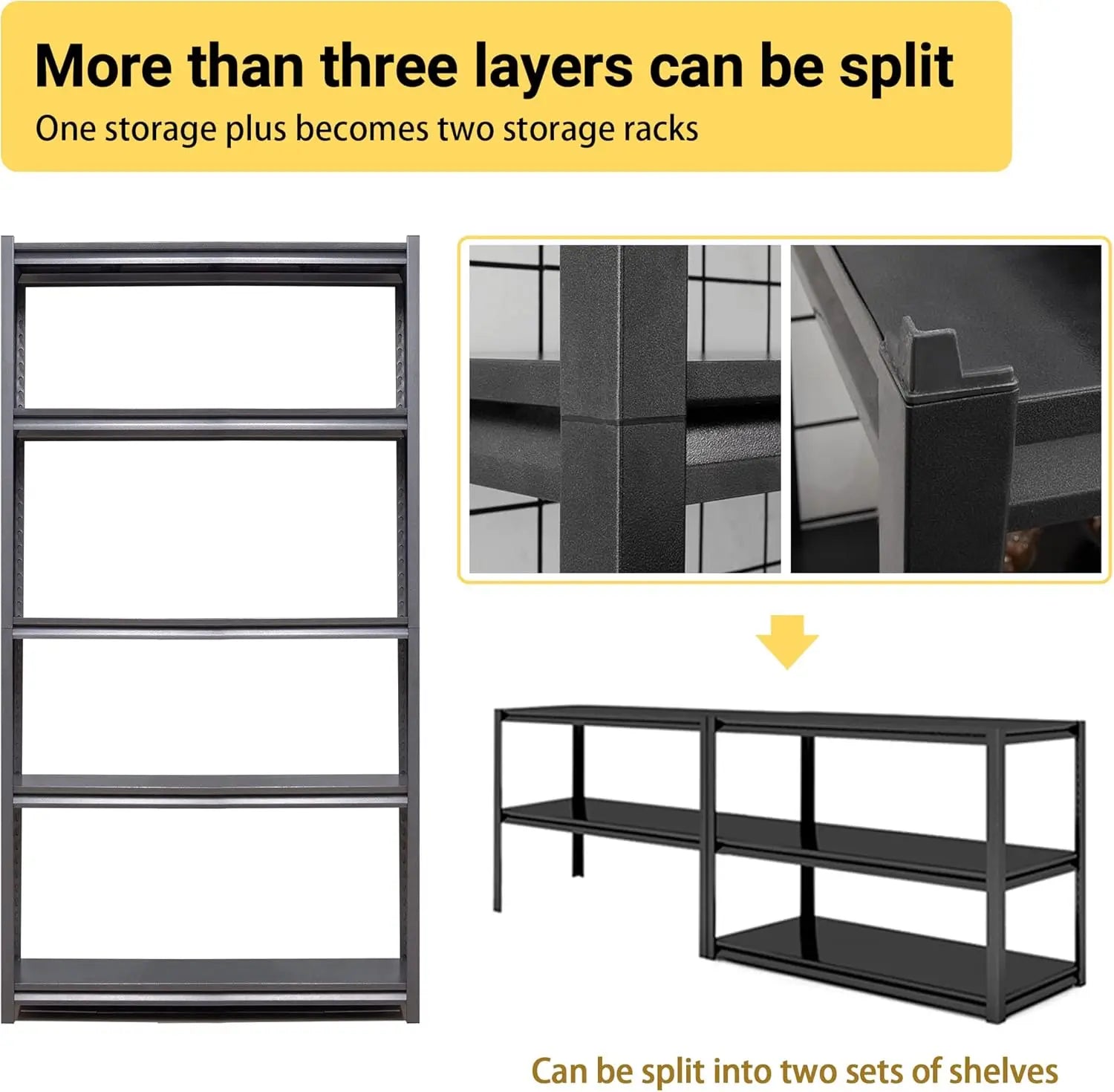 QIHAI 5 Tier Metal Shelves for Storage Garage Shelving 2000LBS Heavy Duty Storage Shelves Adjustable Garage Shelf Industrial Shelving Unit Storage Utility Rack,35.4" W*15.7" D*72" H,Black QIHAI