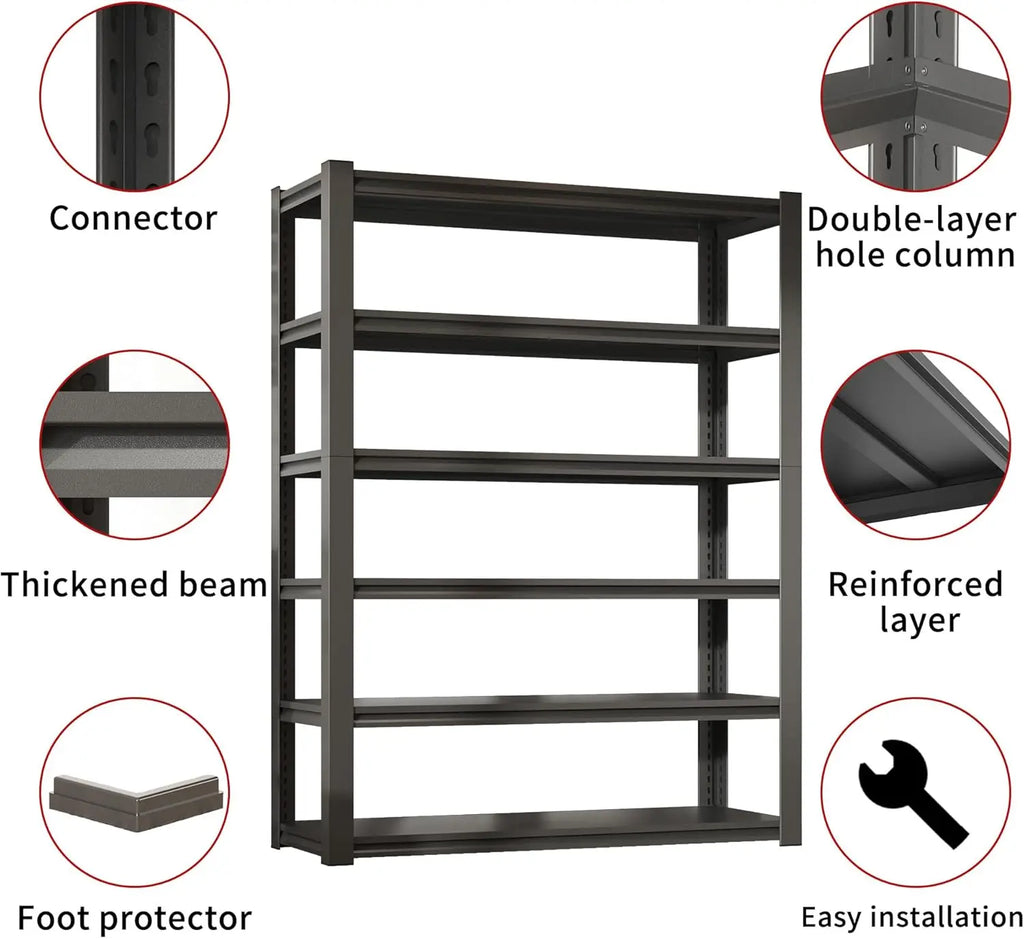 QIHAI 5 Tier Metal Shelves for Storage Garage Shelving 2000LBS Heavy Duty Storage Shelves Adjustable Garage Shelf Industrial Shelving Unit Storage Utility Rack,35.4" W*15.7" D*72" H,Black QIHAI