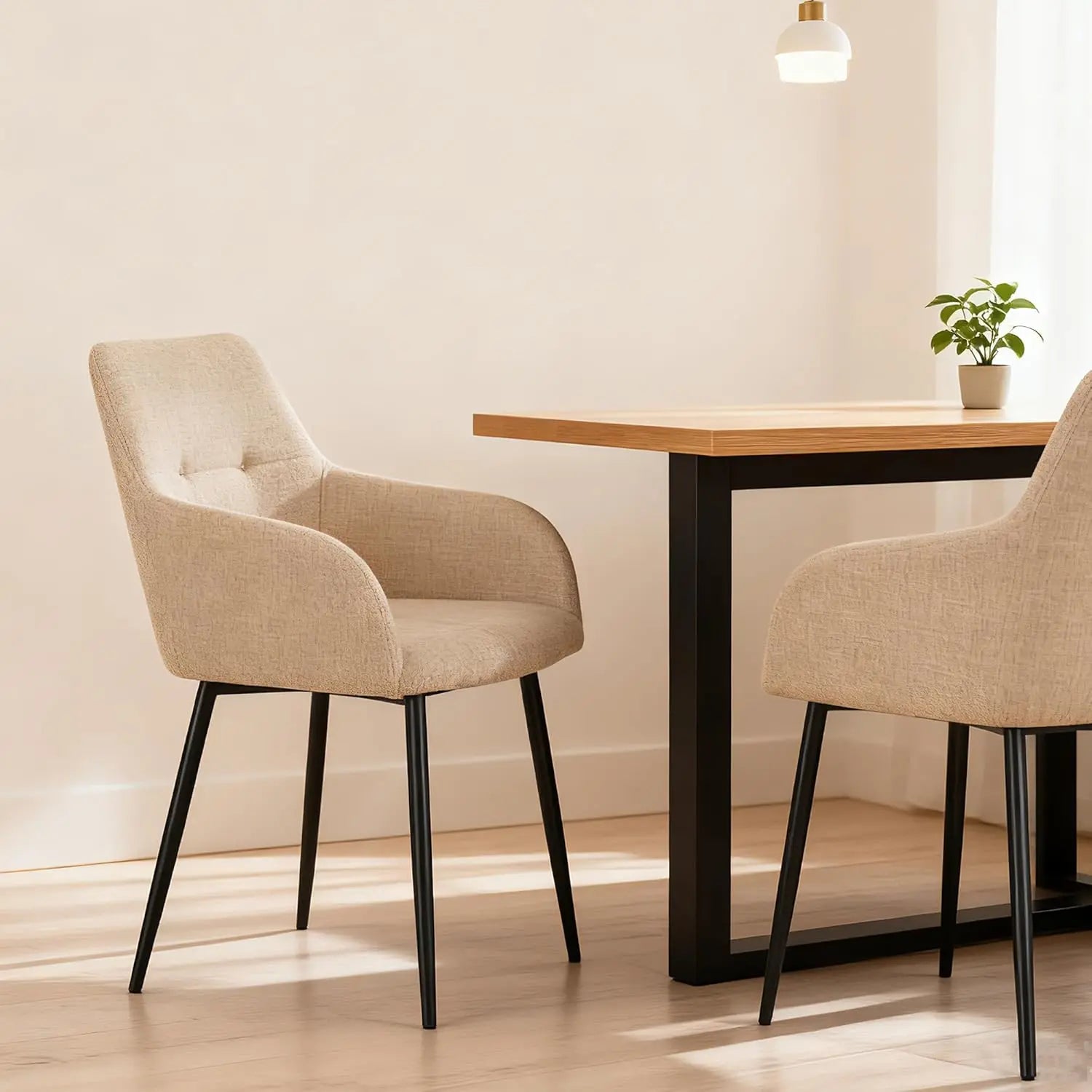 QIHAI Modern Dining Chairs Set of 2,Comfortable Upholstered Chairs for Living Room, Dining Room, and Bedroom,Beige QIHAI