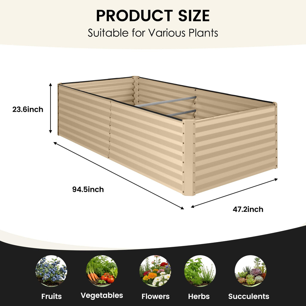 8×4×2 FT Galvanized Planter Box, Raised Garden Bed, Outdoor Above Ground Planter Extra Large Garden Box Kits for Vegetables, Flowers, Herbs (White)