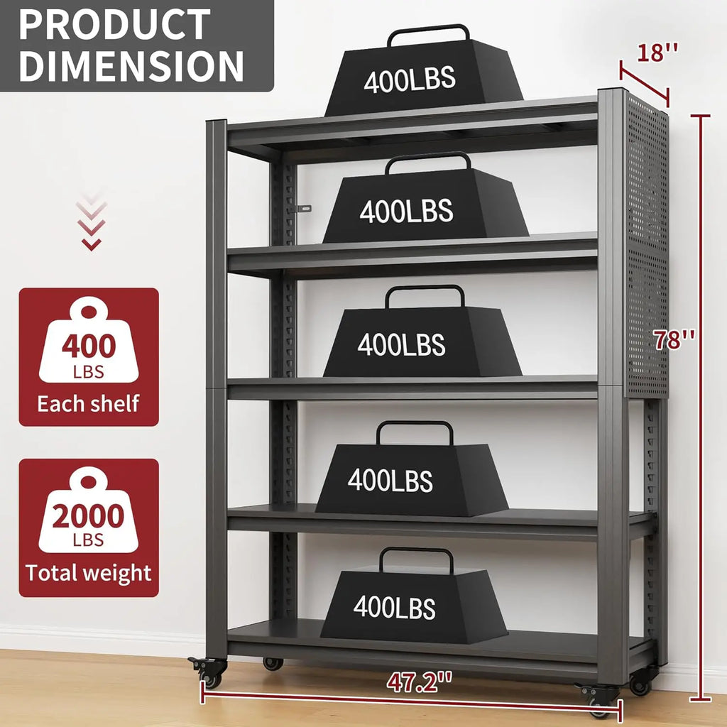 QIHAI 5 Tier Metal Shelves for Storage Garage Shelving 2000LBS Heavy Duty Storage Shelves Adjustable Garage Shelf Industrial Shelving Unit Storage Utility Rack,35.4" W*15.7" D*72" H,Black QIHAI