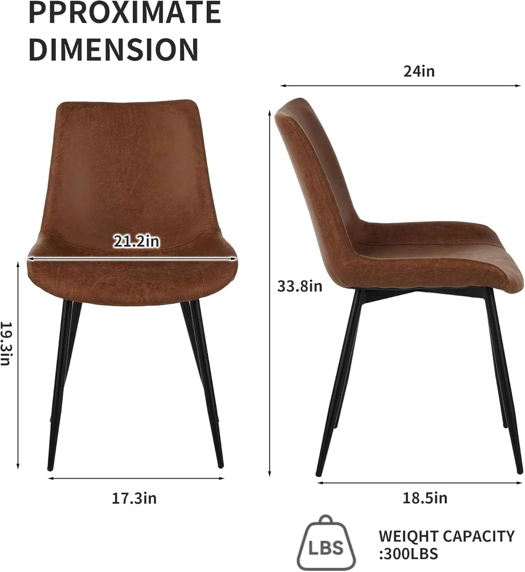 QIHAI Dining Chairs Set of 4, Upholstered Faux Leather Cushion Seat and Sturdy Metal Legs for Living Room Bedroom Outdoor Lounge,Brown QIHAI