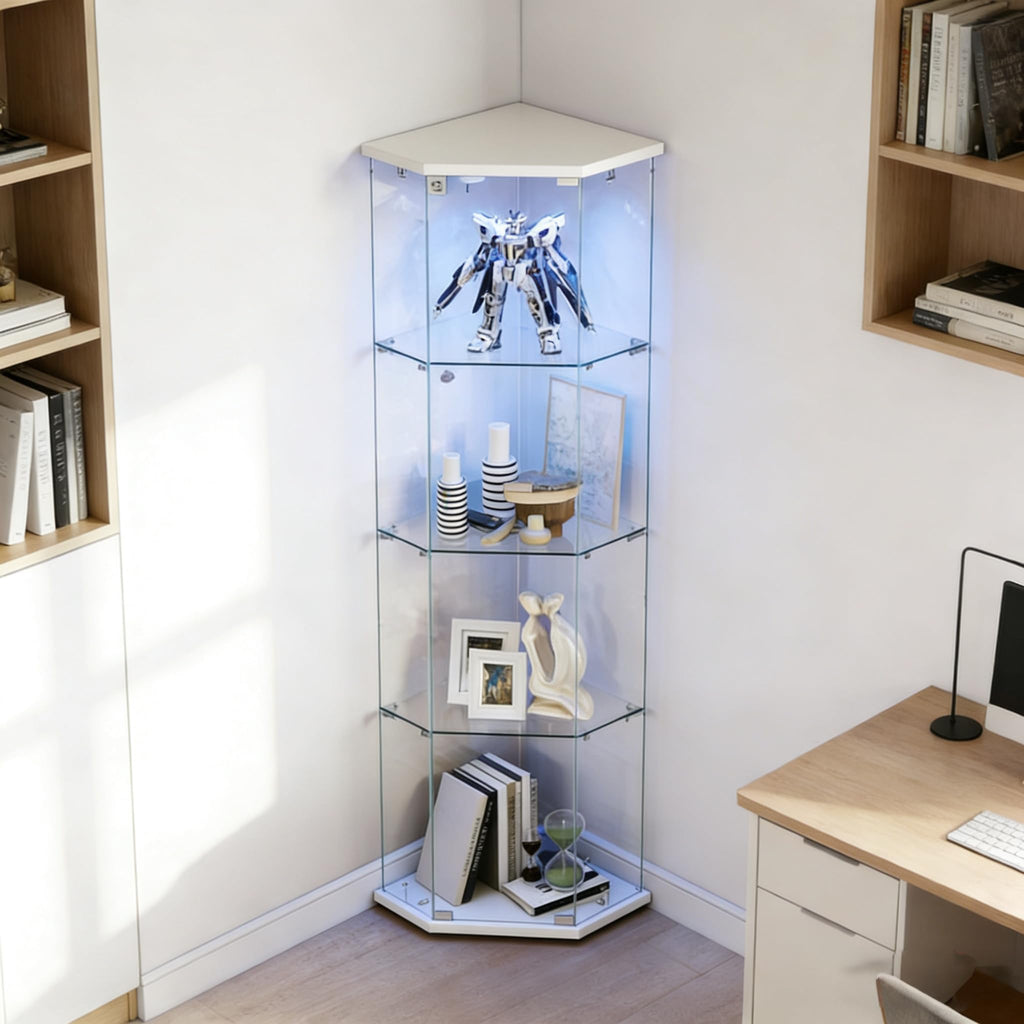 Corner Display Cabinet,Curio Cabinet with Tempered Glass Doors, Wine Bar Cabinet with Lights and Locks,4 Tier Glass Display Case for Living Room,Dining Room,Corridor,Office (Black)