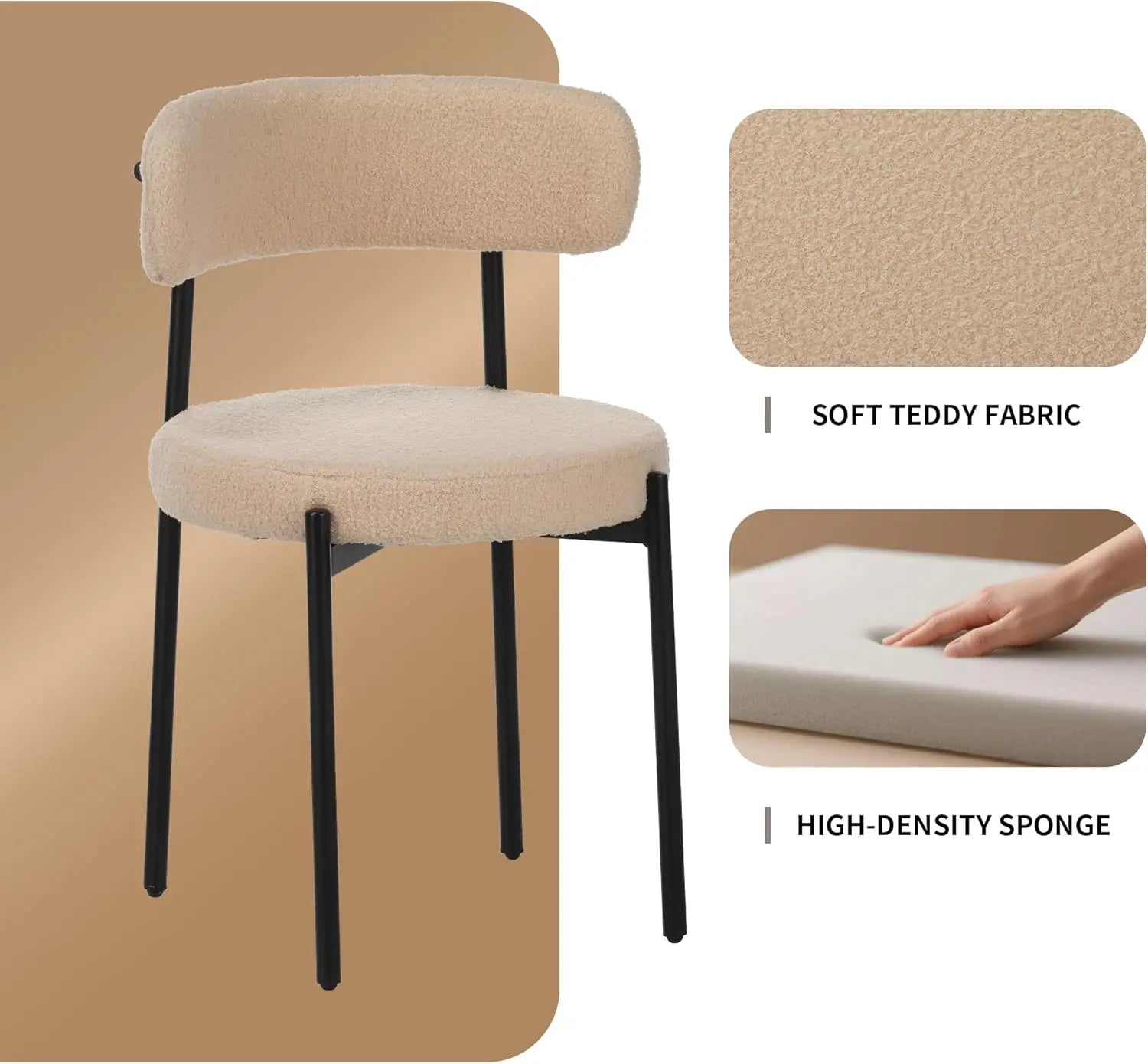 QIHAI Dining Chairs Set of 4, Curved Back Kitchen Dining Chairs, Suitable for Restaurants and Dining Rooms, Beige QIHAI