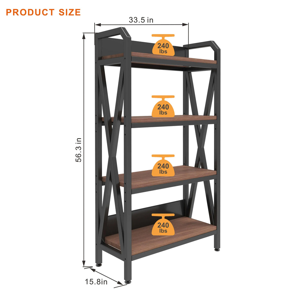 QIHAI 56.30'' Bakers Rack 4-Level Storage Shelves Metal and Wooden Kitchen Shelves, Kitchen Organizers and Storage, for Garage, Pantry, Bathroom, Closet (4-Tier 56.3" H x 33.5" W x 15.8" D) QIHAI